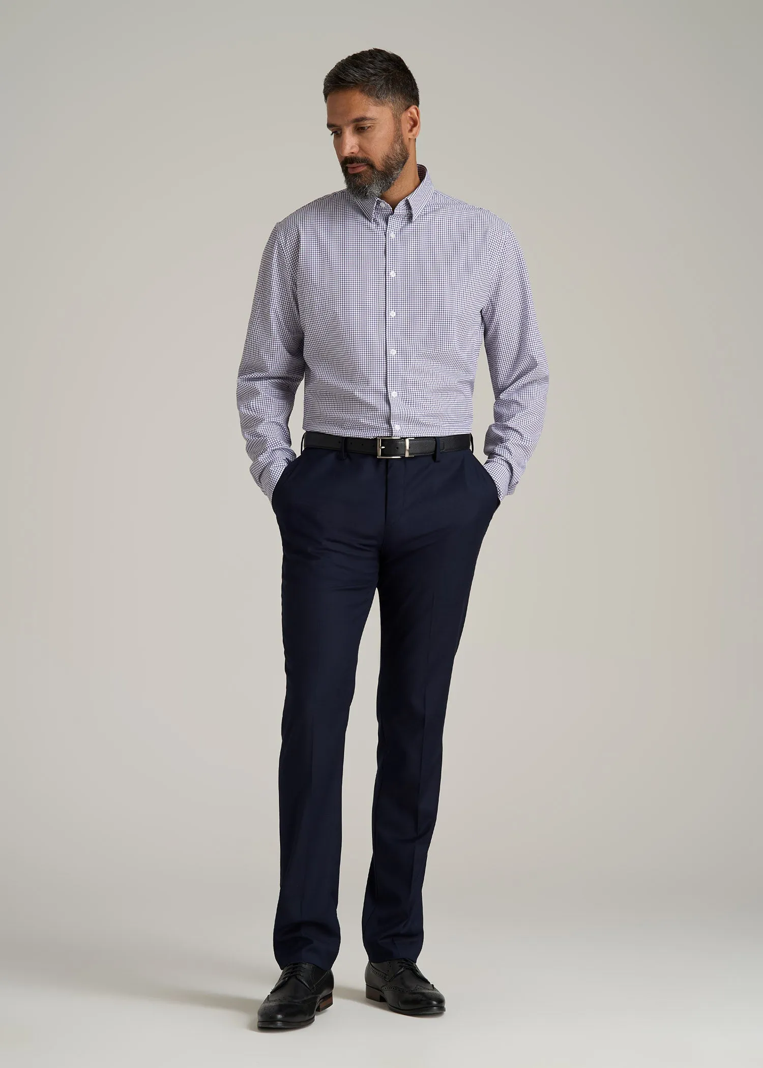 Traveler Stretch Dress Shirt for Tall Men in Plum and Black Grid sold by American Tall product image thumbnail 4