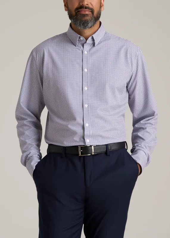 Traveler Stretch Dress Shirt for Tall Men in Plum and Black Grid sold by American Tall
