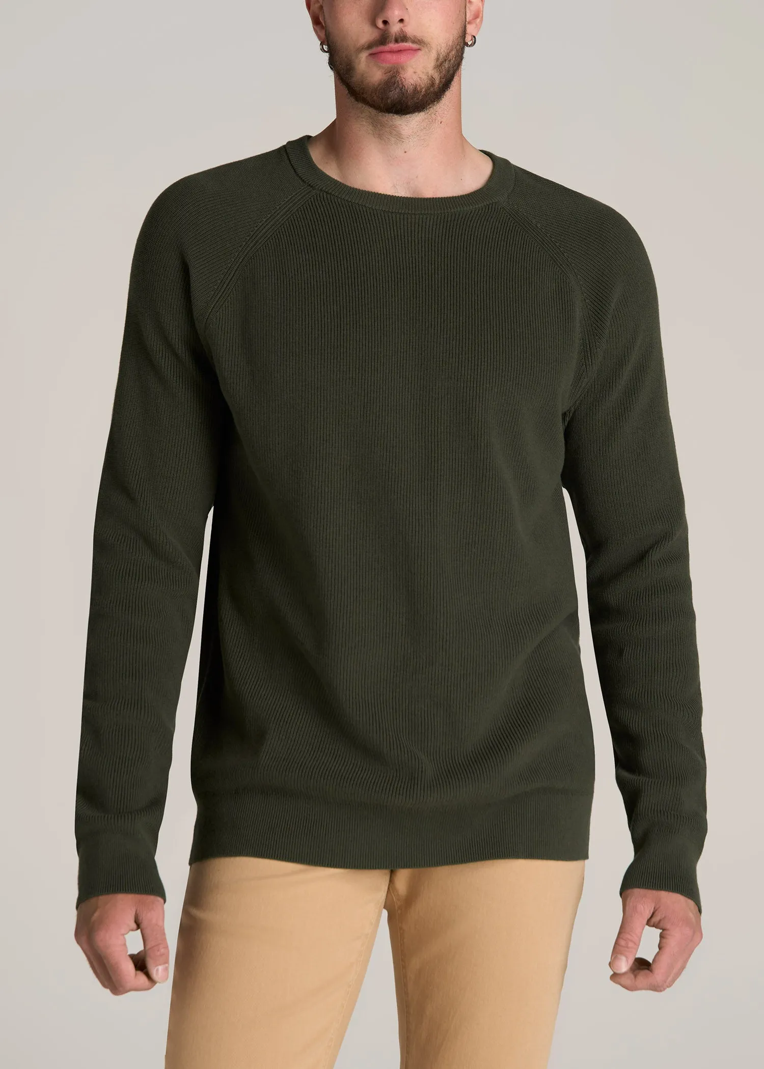 Textured Heavy Knit Sweater for Tall Men in Dark Olive Green sold by American Tall