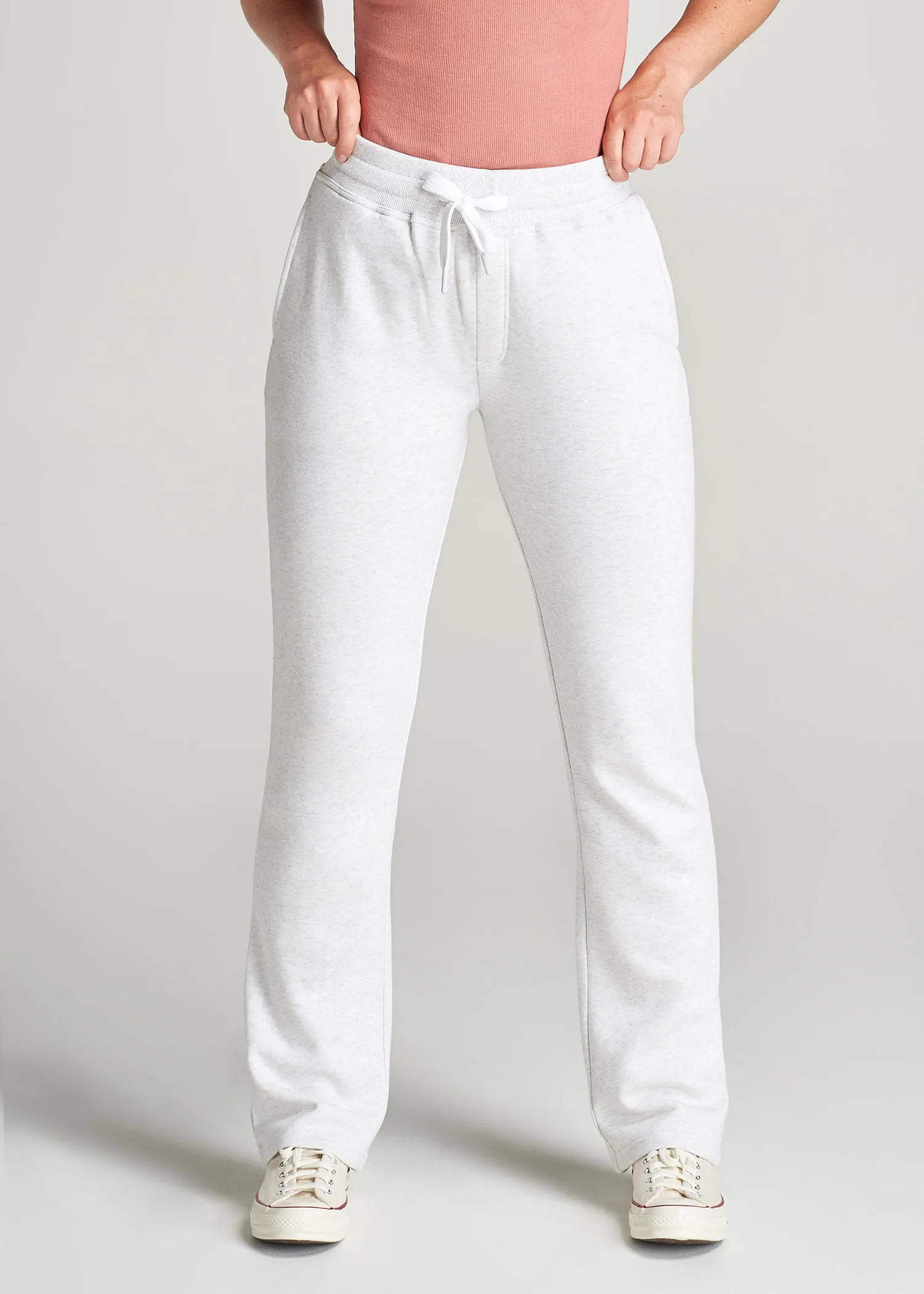 Wearever Fleece Open-Bottom Sweatpants for Tall Women in Heather Cloud White sold by American Tall
