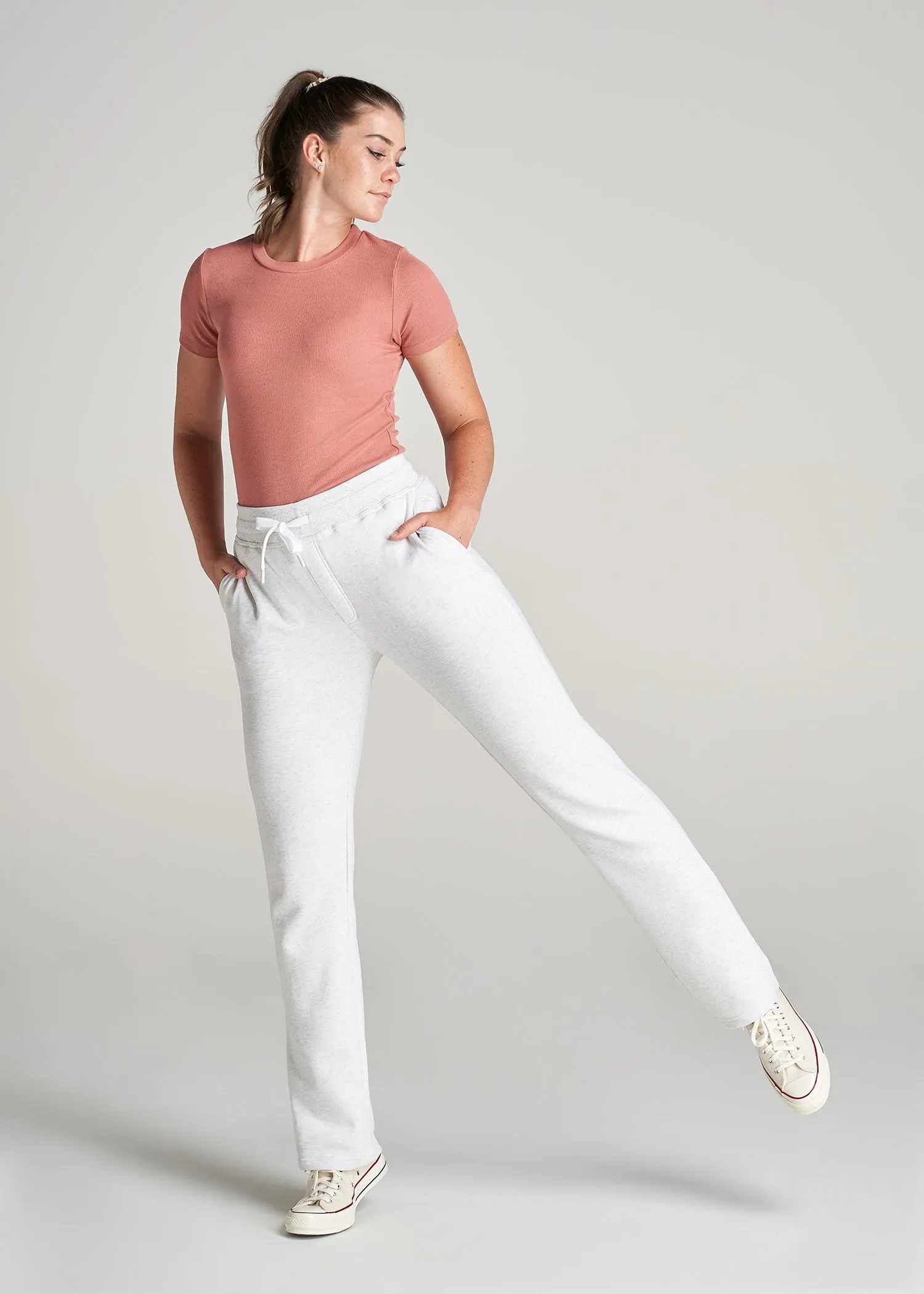 Wearever Fleece Open-Bottom Sweatpants for Tall Women in Heather Cloud White sold by American Tall product image thumbnail 4