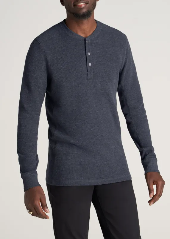 LJ&S Men's Tall Heavy Waffle Henley in Midnight Navy Mix sold by American Tall