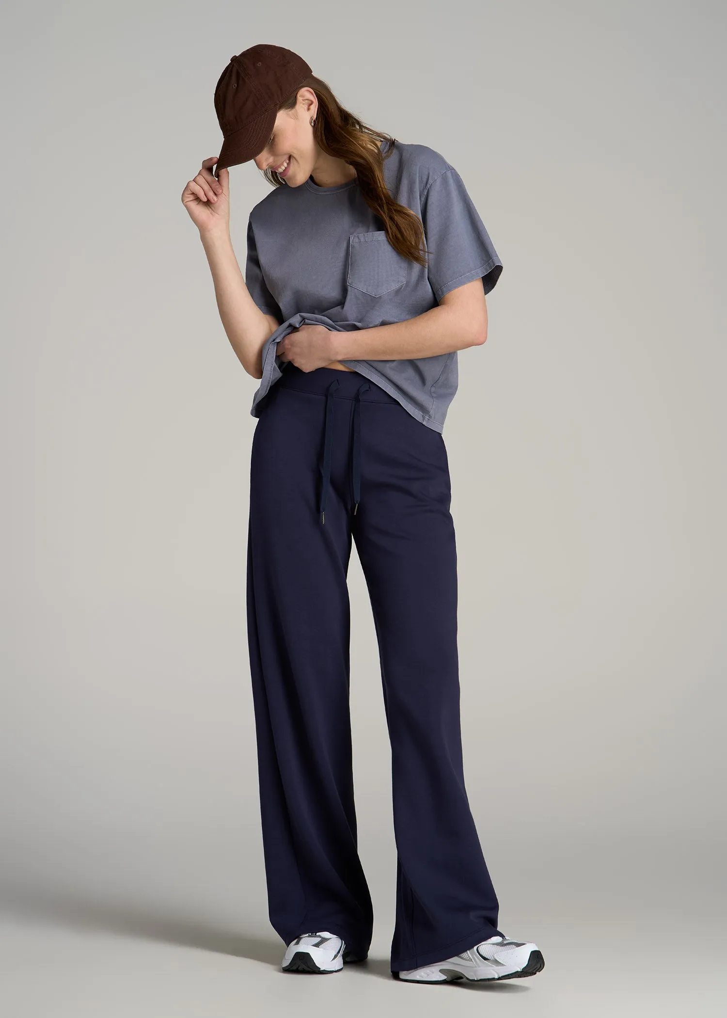Pull-On Tie Waist Wide Leg Pants for Tall Women in Navy sold by American Tall product image thumbnail 4