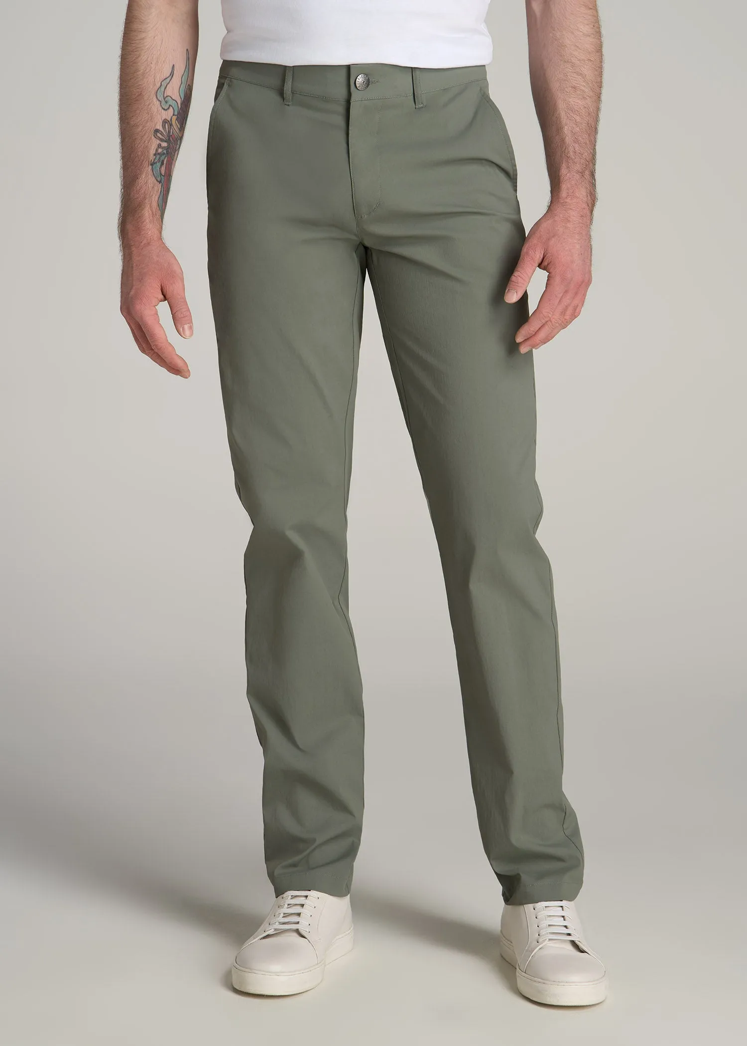 TAPERED FIT Traveler Chino Pants for Tall Men in Wreath Green sold by American Tall