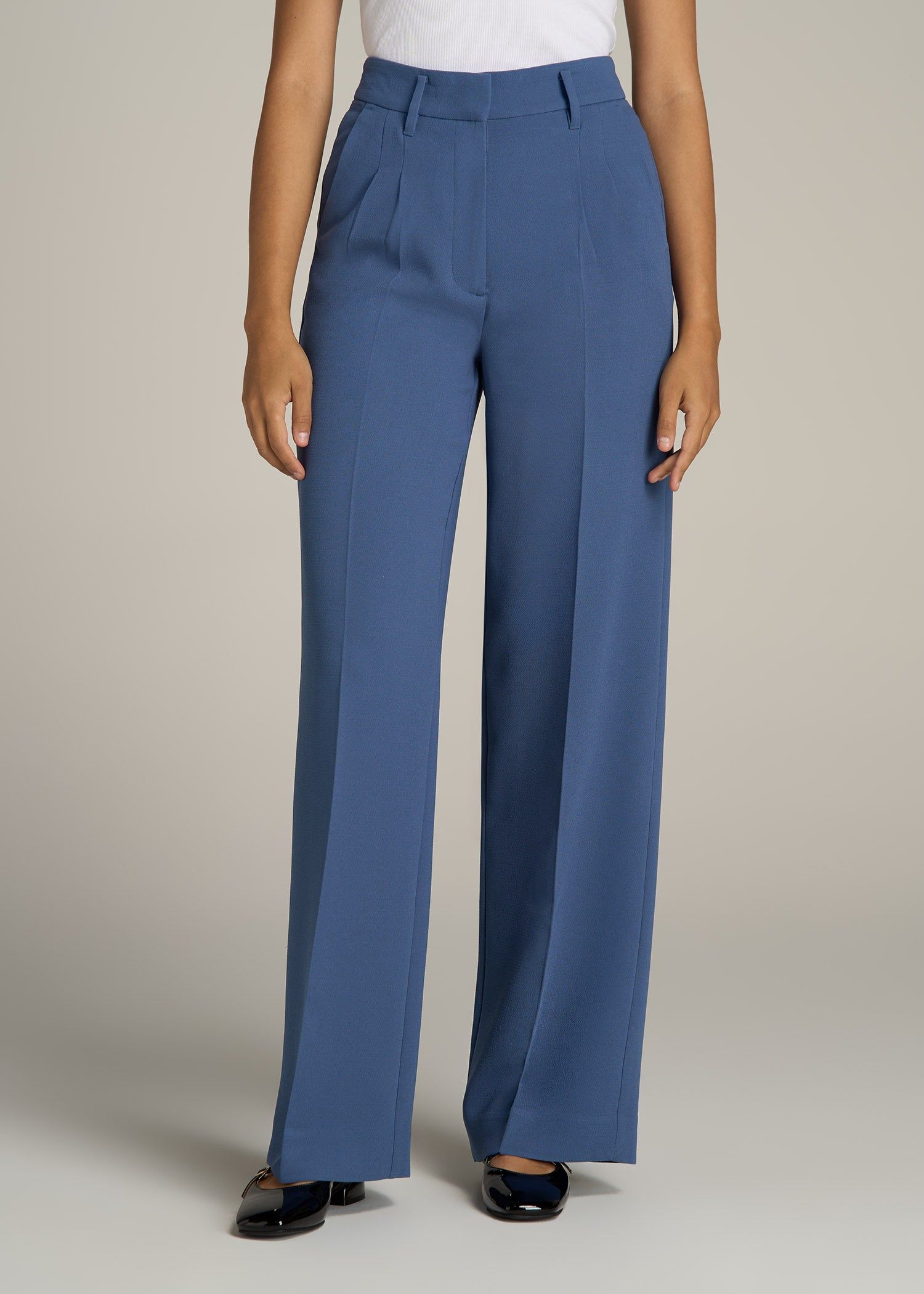 Pleated WIDE Leg Dress Pants for Tall Women in Steel Blue sold by American Tall