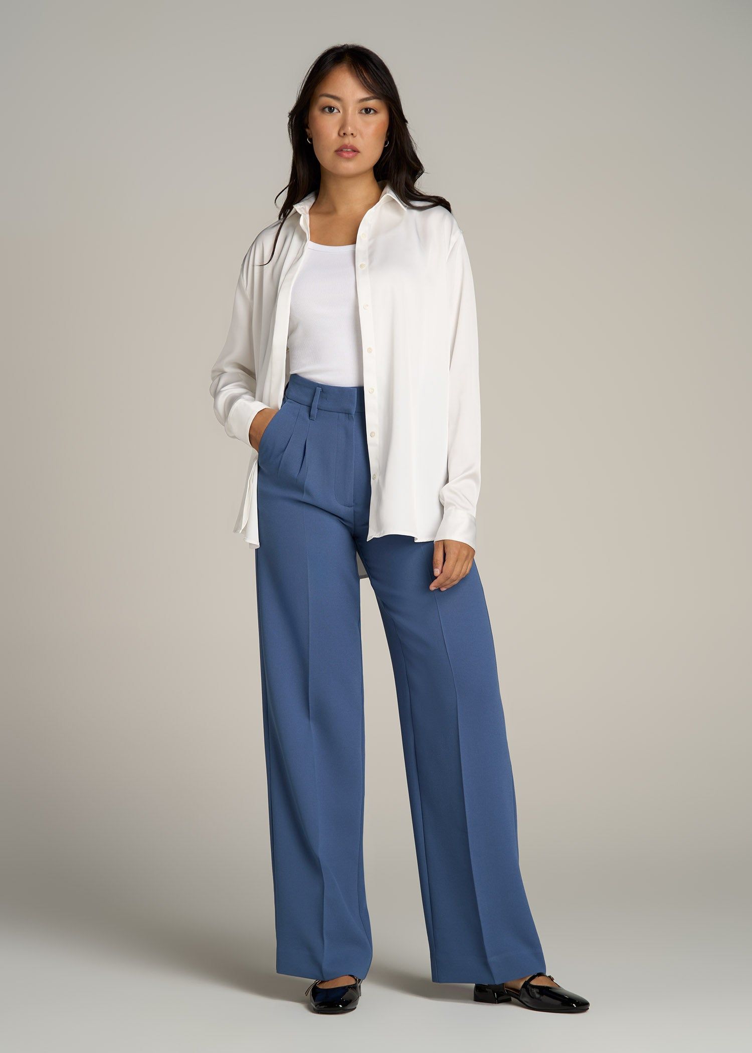 Pleated WIDE Leg Dress Pants for Tall Women in Steel Blue sold by American Tall product image thumbnail 4