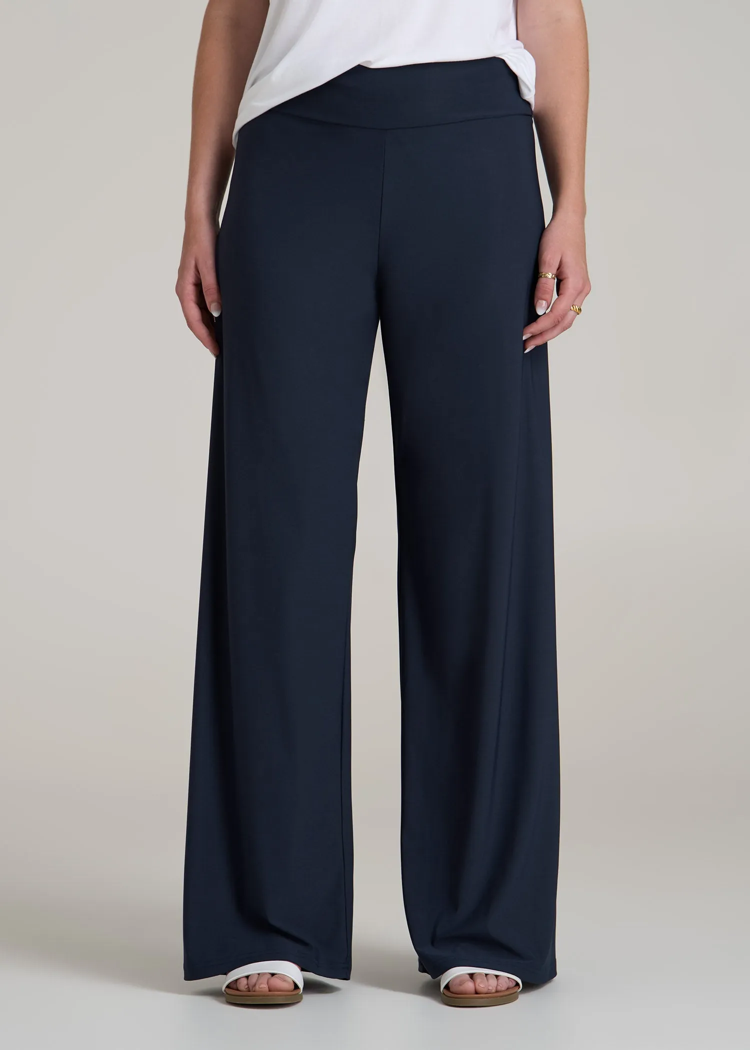 Pull On Breezy Wide Leg Pants for Tall Women in Navy sold by American Tall