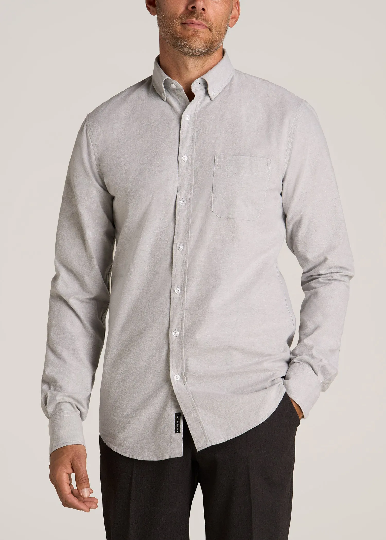 Washed Oxford Shirt for Tall Men in Silvermist sold by American Tall
