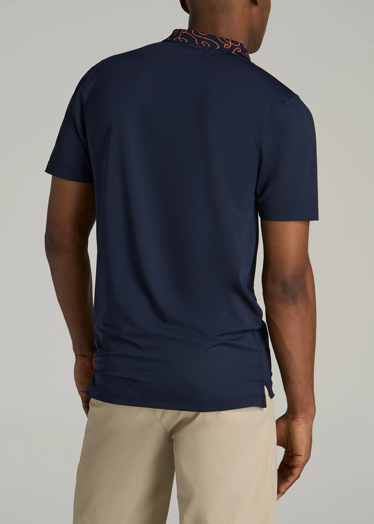 Jacquard Knit Collar Golf Polo Shirt for Tall Men in Evening Blue sold by American Tall product image thumbnail 5