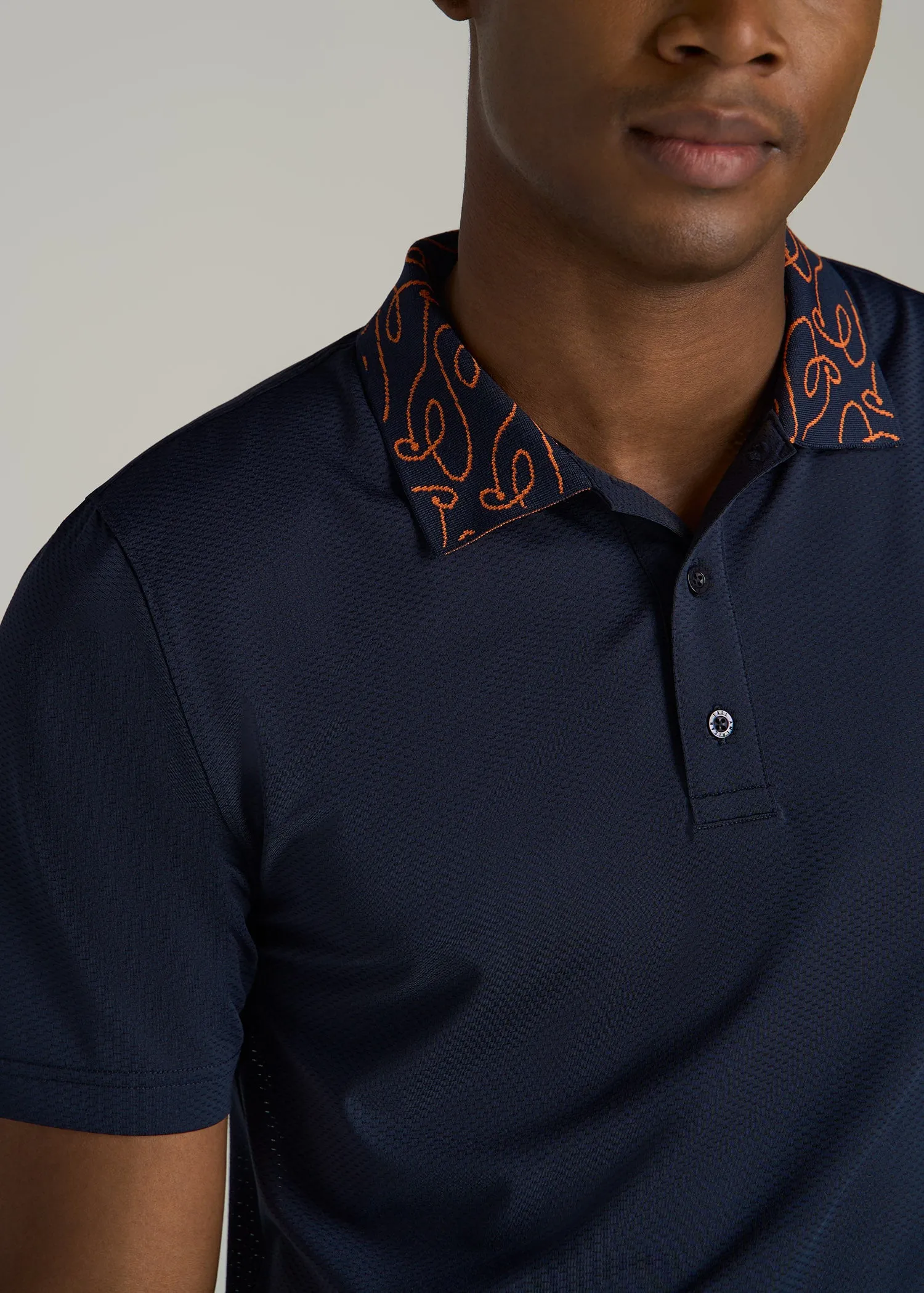 Jacquard Knit Collar Golf Polo Shirt for Tall Men in Evening Blue sold by American Tall product image thumbnail 2