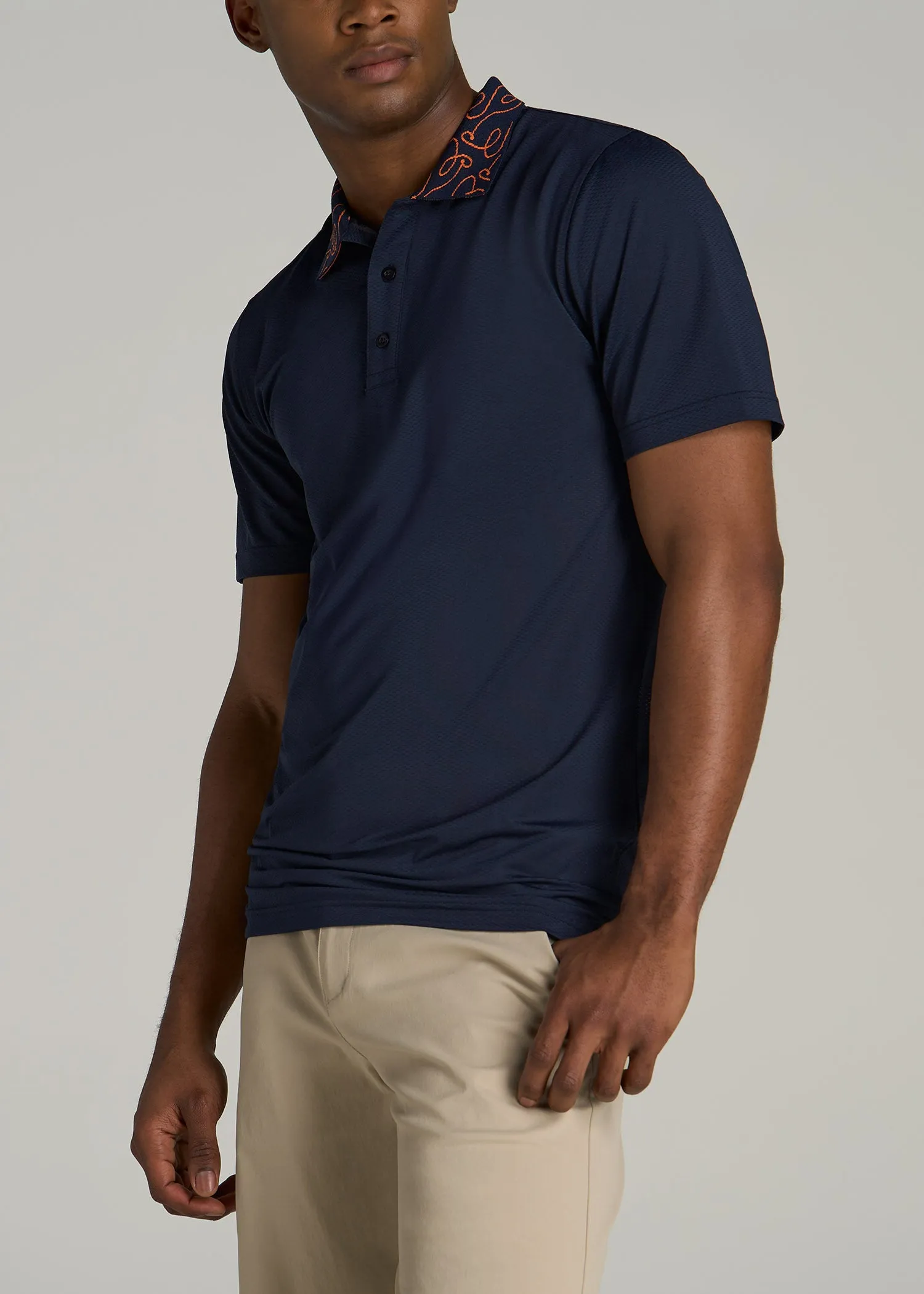 Jacquard Knit Collar Golf Polo Shirt for Tall Men in Evening Blue sold by American Tall product image thumbnail 3