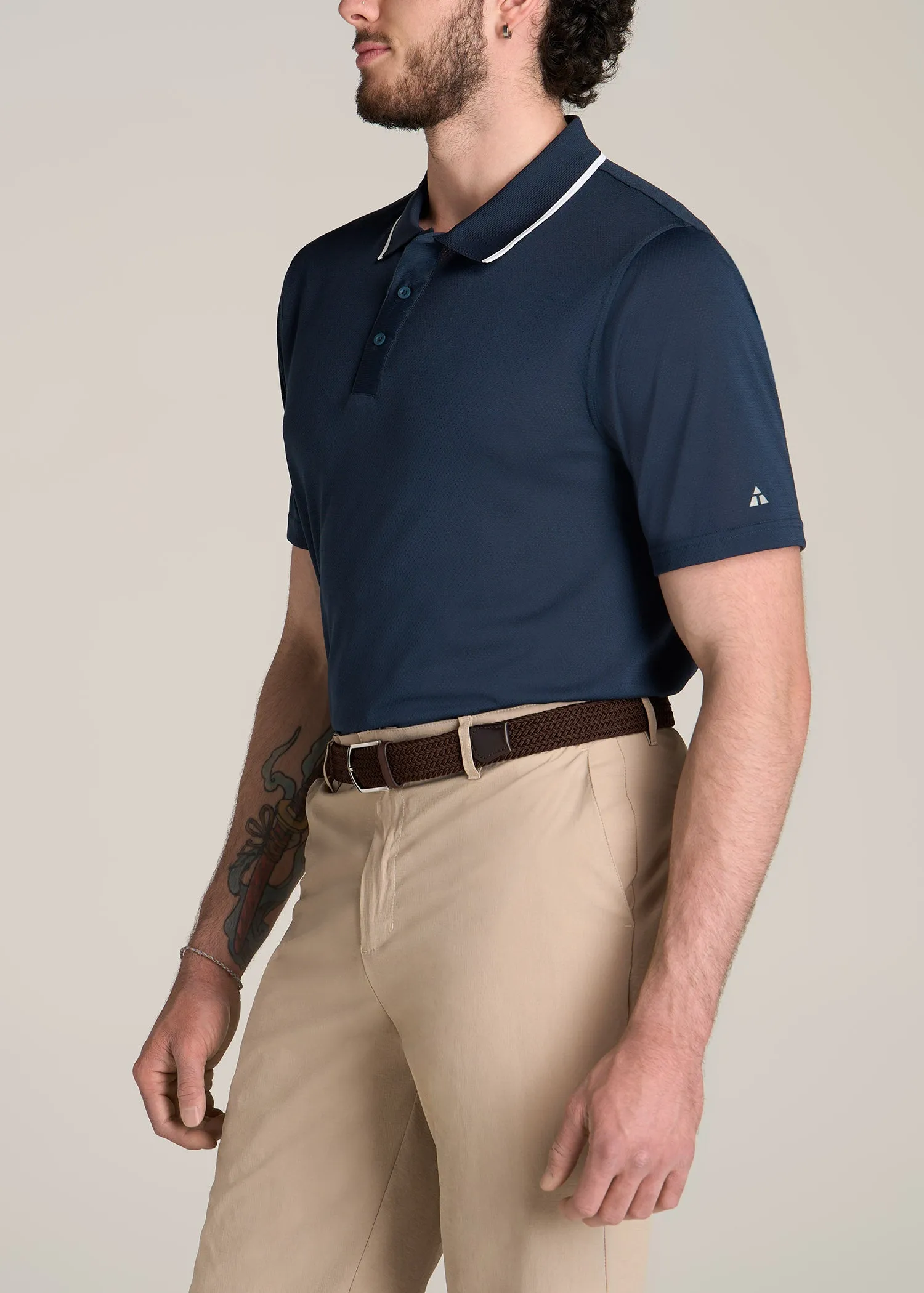 A.T. Performance Tipped Golf Polo for Tall Men in Bright Navy sold by American Tall product image thumbnail 3