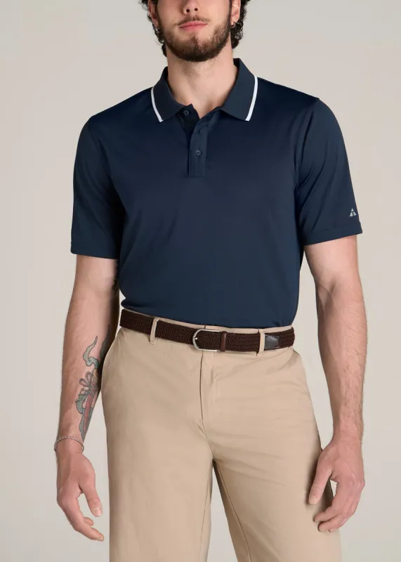 A.T. Performance Tipped Golf Polo for Tall Men in Bright Navy sold by American Tall