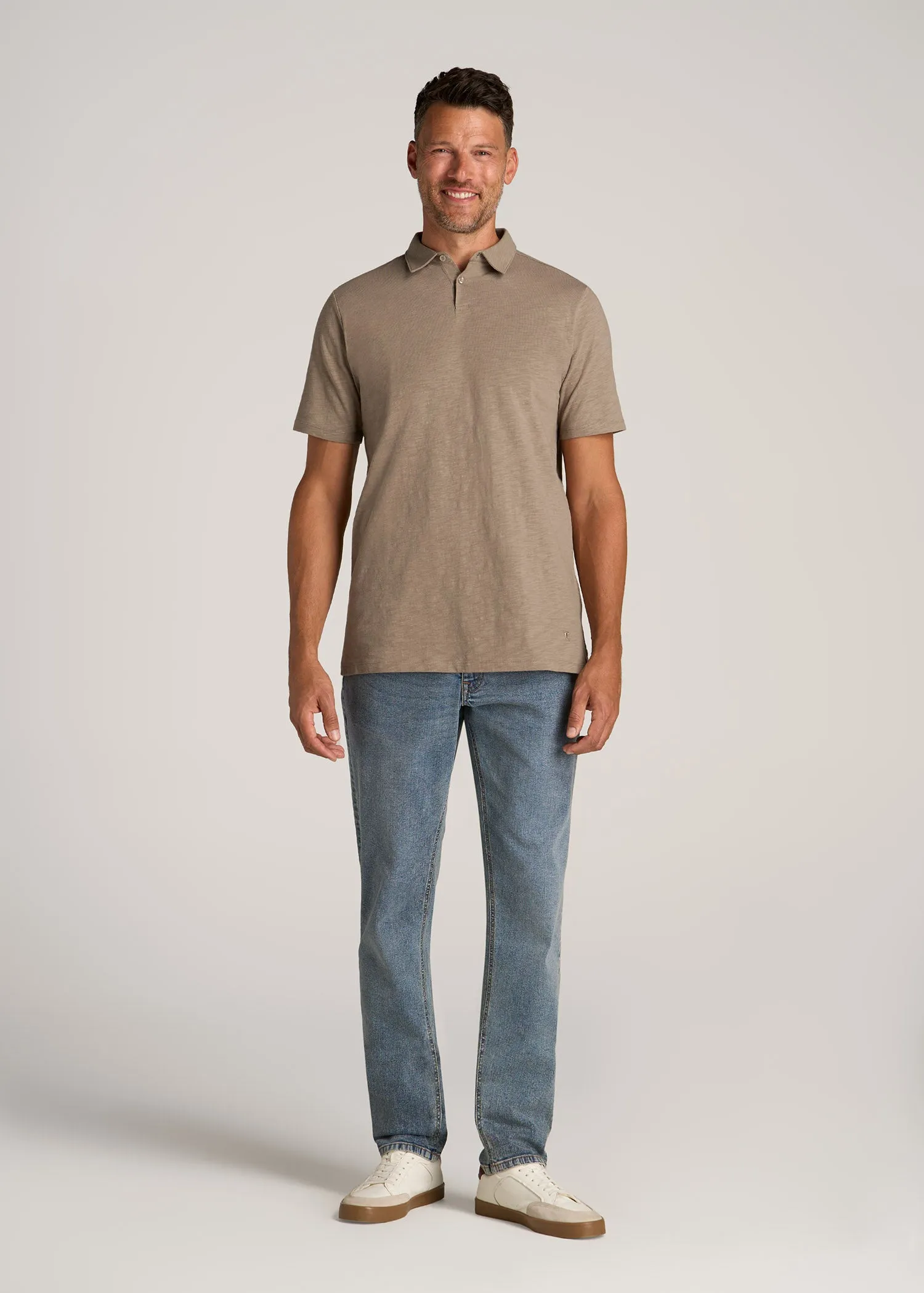 Slub Self Collar Tall Polo Shirt in Dark Sand sold by American Tall product image thumbnail 4