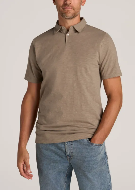 Slub Self Collar Tall Polo Shirt in Dark Sand sold by American Tall