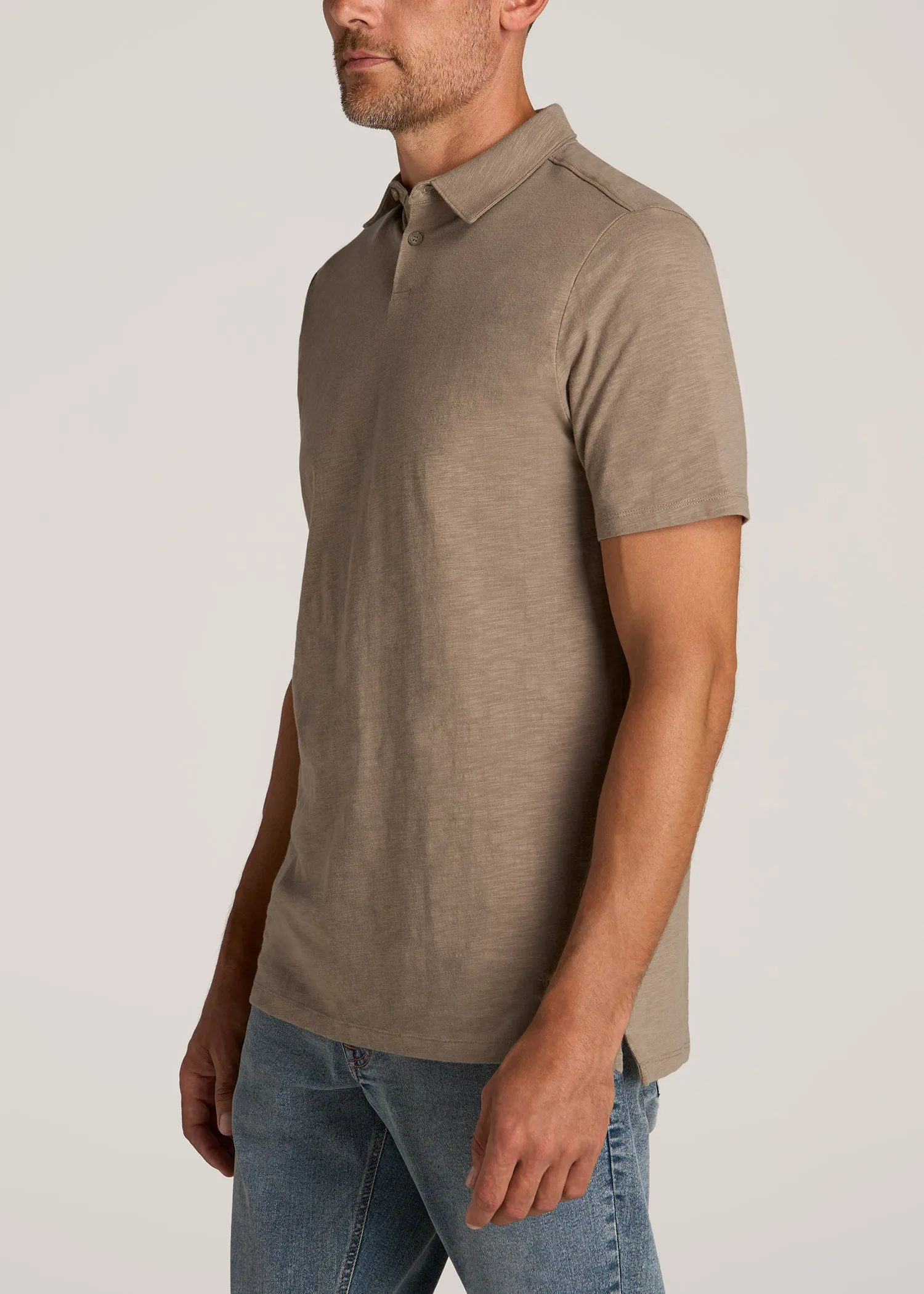 Slub Self Collar Tall Polo Shirt in Dark Sand sold by American Tall product image thumbnail 3