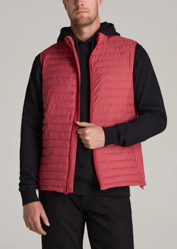 Tall Men's Packable Puffer Vest in Red Space Dye sold by American Tall