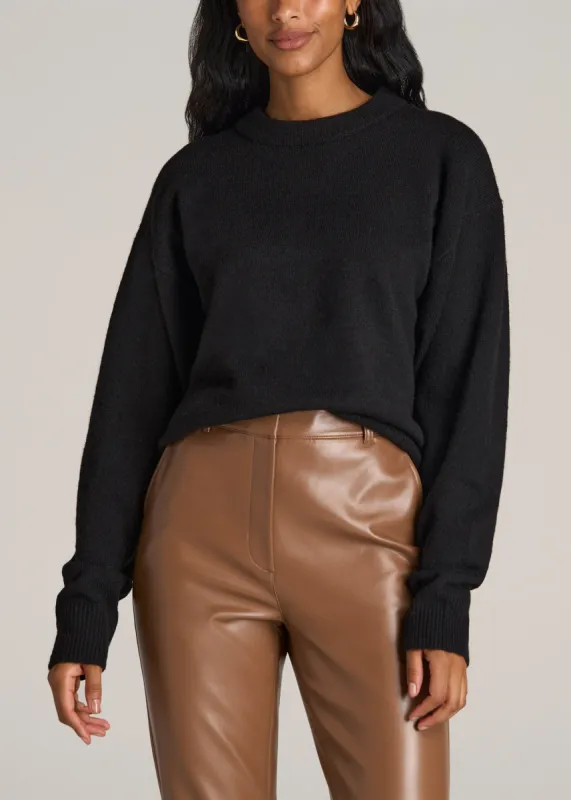 Relaxed Crewneck Wool Blend Sweater for Tall Women in Black sold by American Tall
