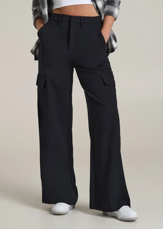 Cargo Wide Leg Dress Pants for Tall Women in Black sold by American Tall