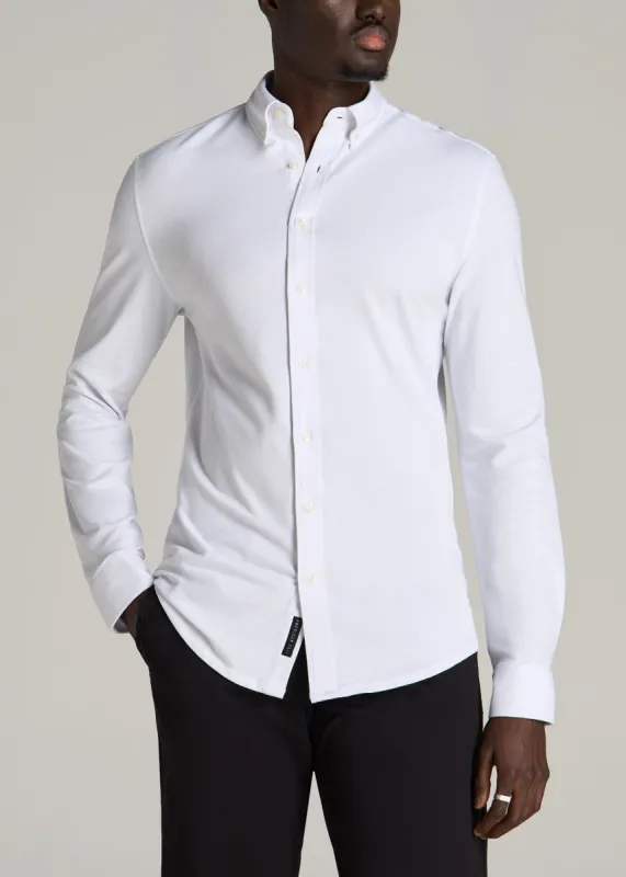 Stretch Knit Oxford Button Shirt for Tall Men in White sold by American Tall