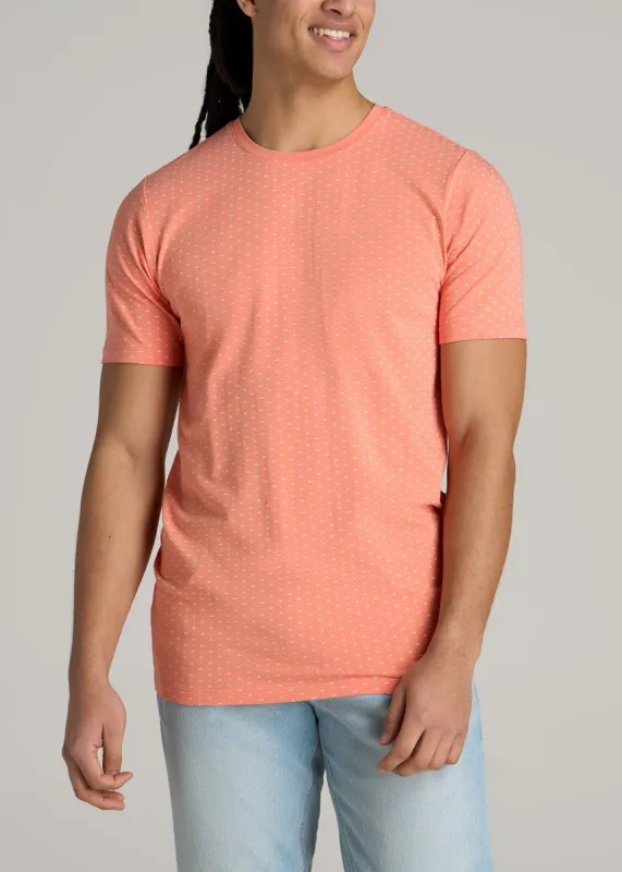 Stretch Pima Cotton Printed Tee for Tall Men in Apricot Mini Floral sold by American Tall
