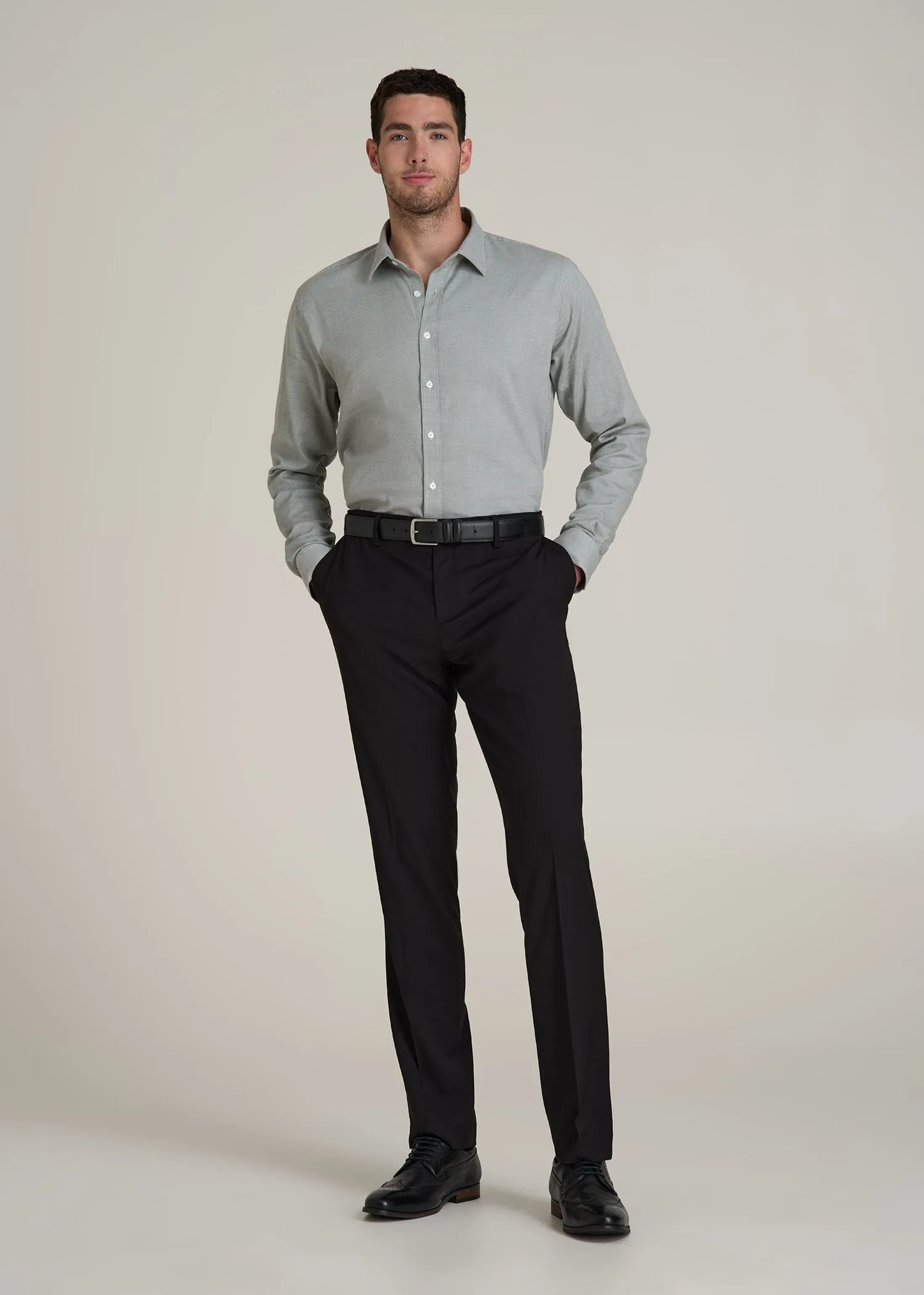 Oskar Button-Up Dress Shirt for Tall Men in Light Green Dobby sold by American Tall product image thumbnail 4