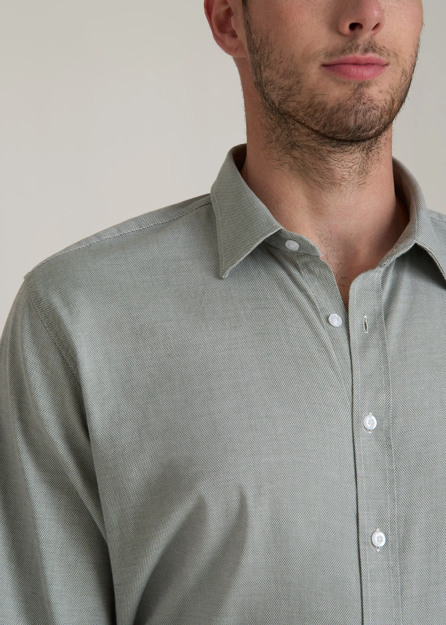 Oskar Button-Up Dress Shirt for Tall Men in Light Green Dobby sold by American Tall product image thumbnail 2