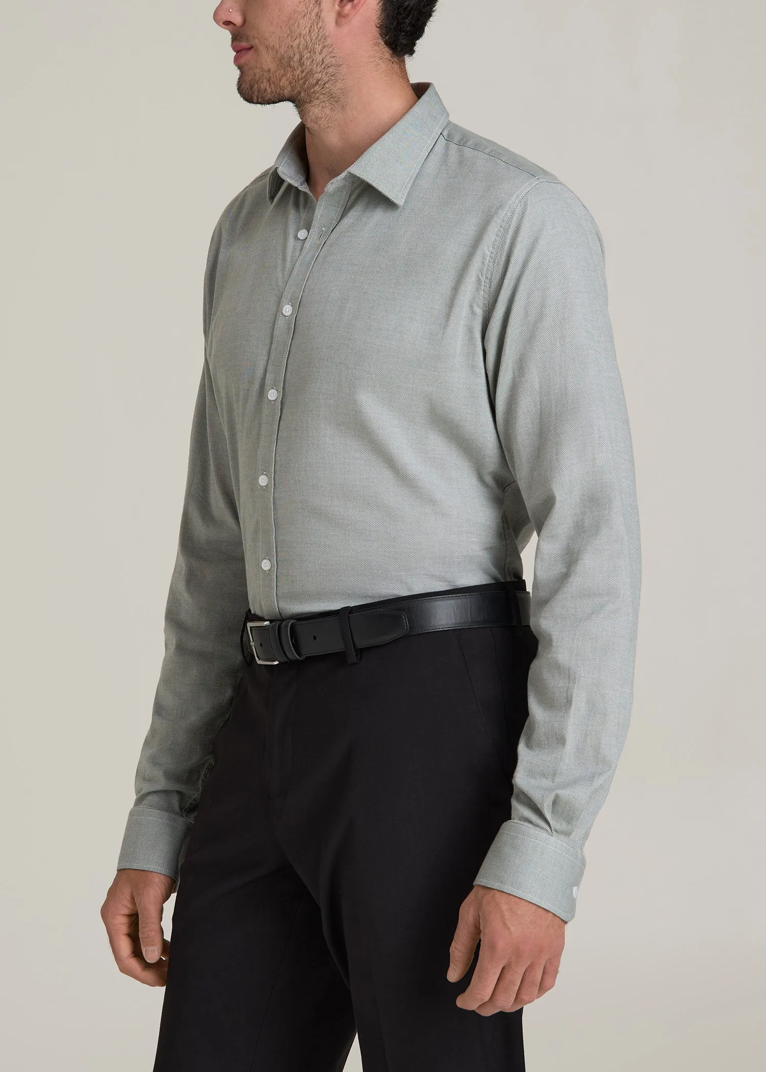 Oskar Button-Up Dress Shirt for Tall Men in Light Green Dobby sold by American Tall product image thumbnail 3