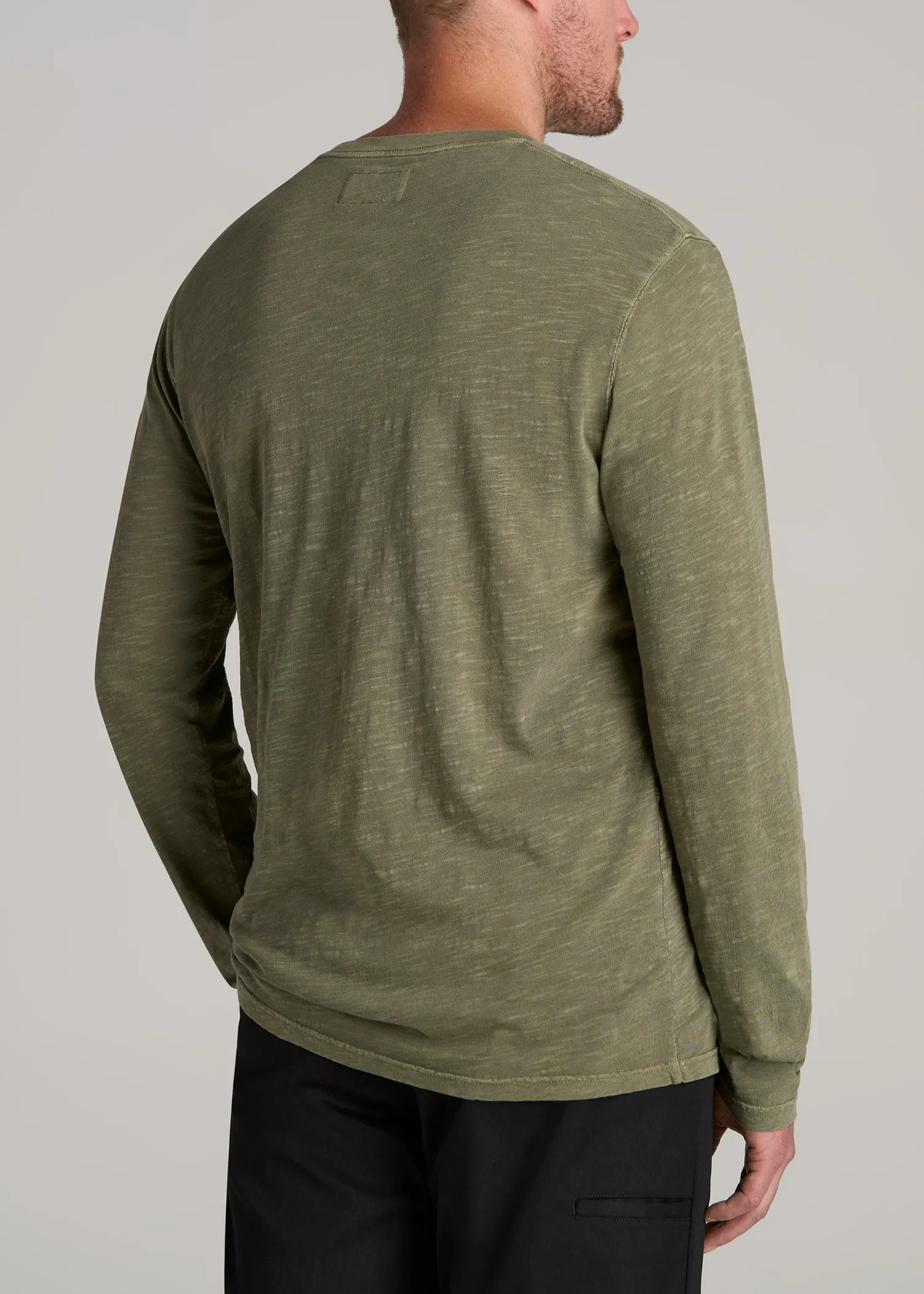 LJ&S Vintage Washed Slub Men's Tall Henley Shirt in Vintage Moss Green sold by American Tall product image thumbnail 5
