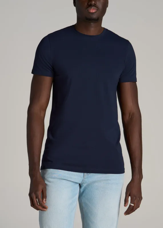 The Essential MODERN-FIT Crewneck Tee for Tall Men in True Navy sold by American Tall