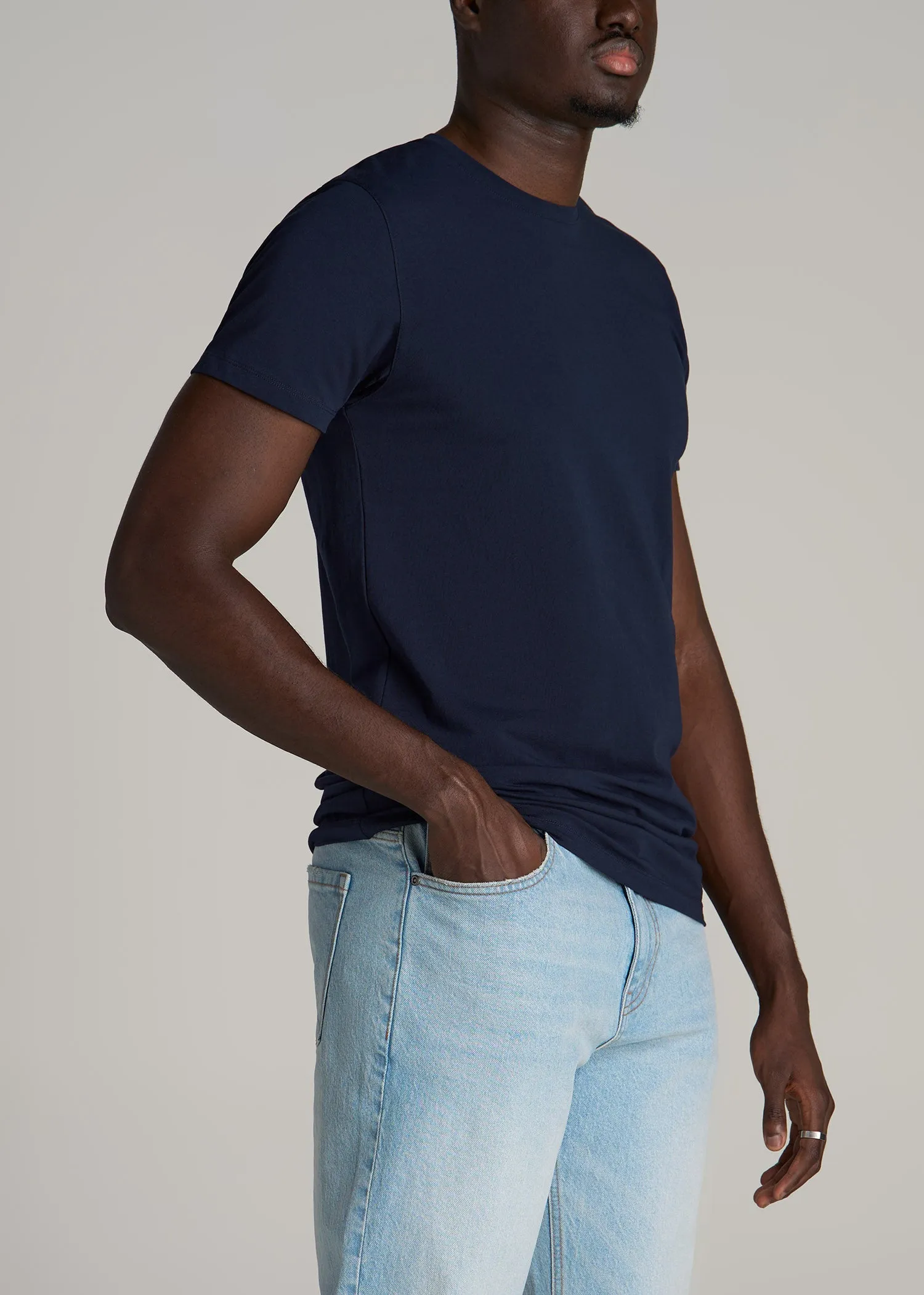 The Essential MODERN-FIT Crewneck Tee for Tall Men in True Navy sold by American Tall product image thumbnail 3