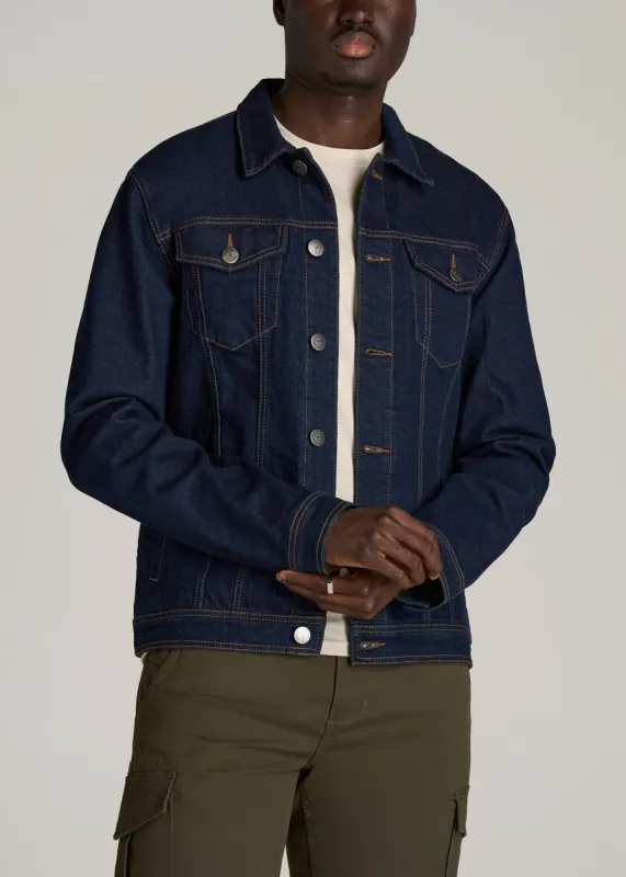 Men's Tall Denim Trucker Jacket in Raw Indigo sold by American Tall