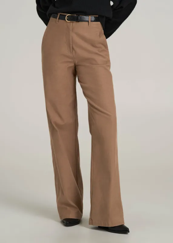 High-Rise Wide-Leg Flat-Front Chino Pants for Tall Women in Fawn sold by American Tall