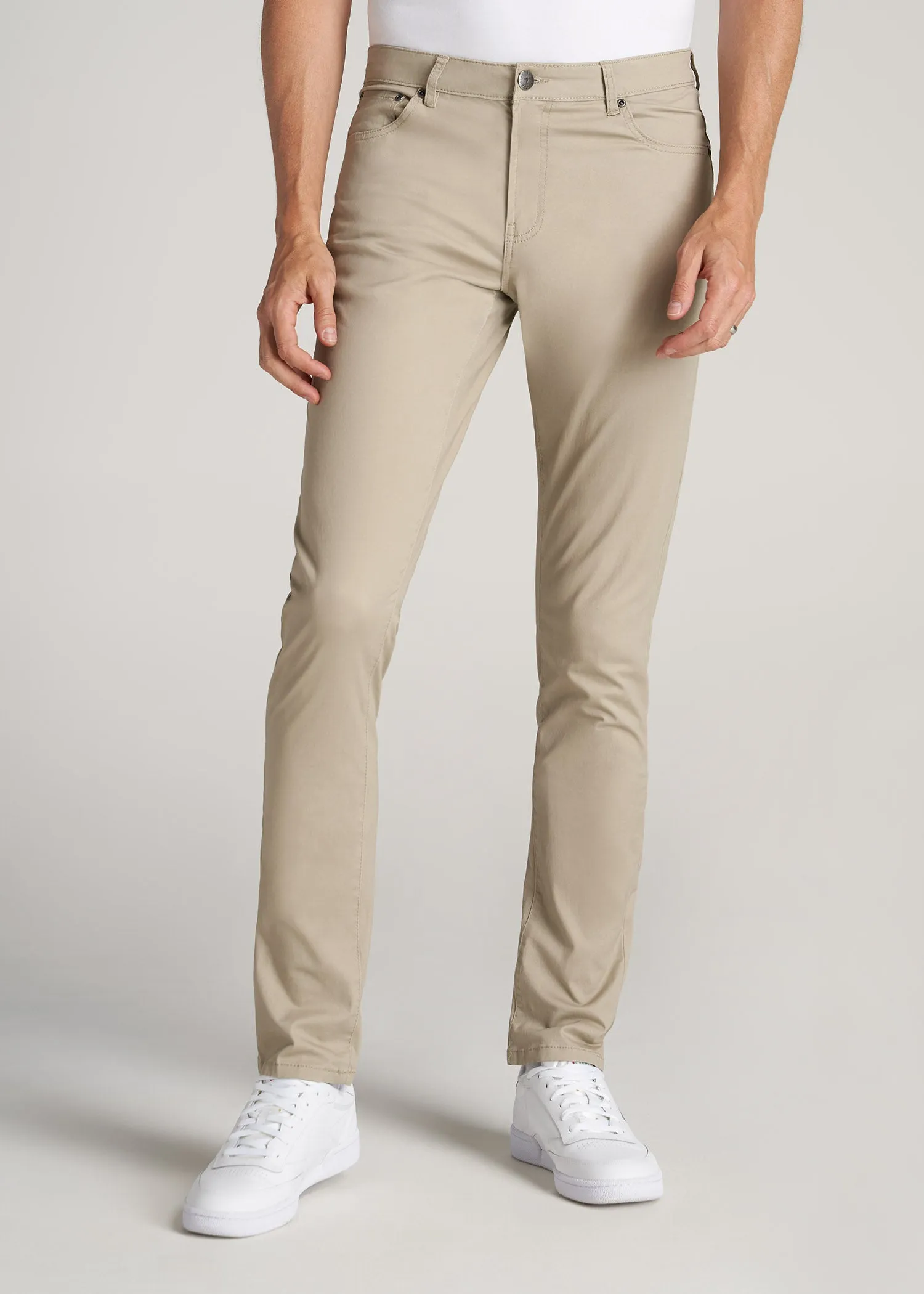 Carman TAPERED Fit Five Pocket Pants for Tall Men in Desert Khaki sold by American Tall