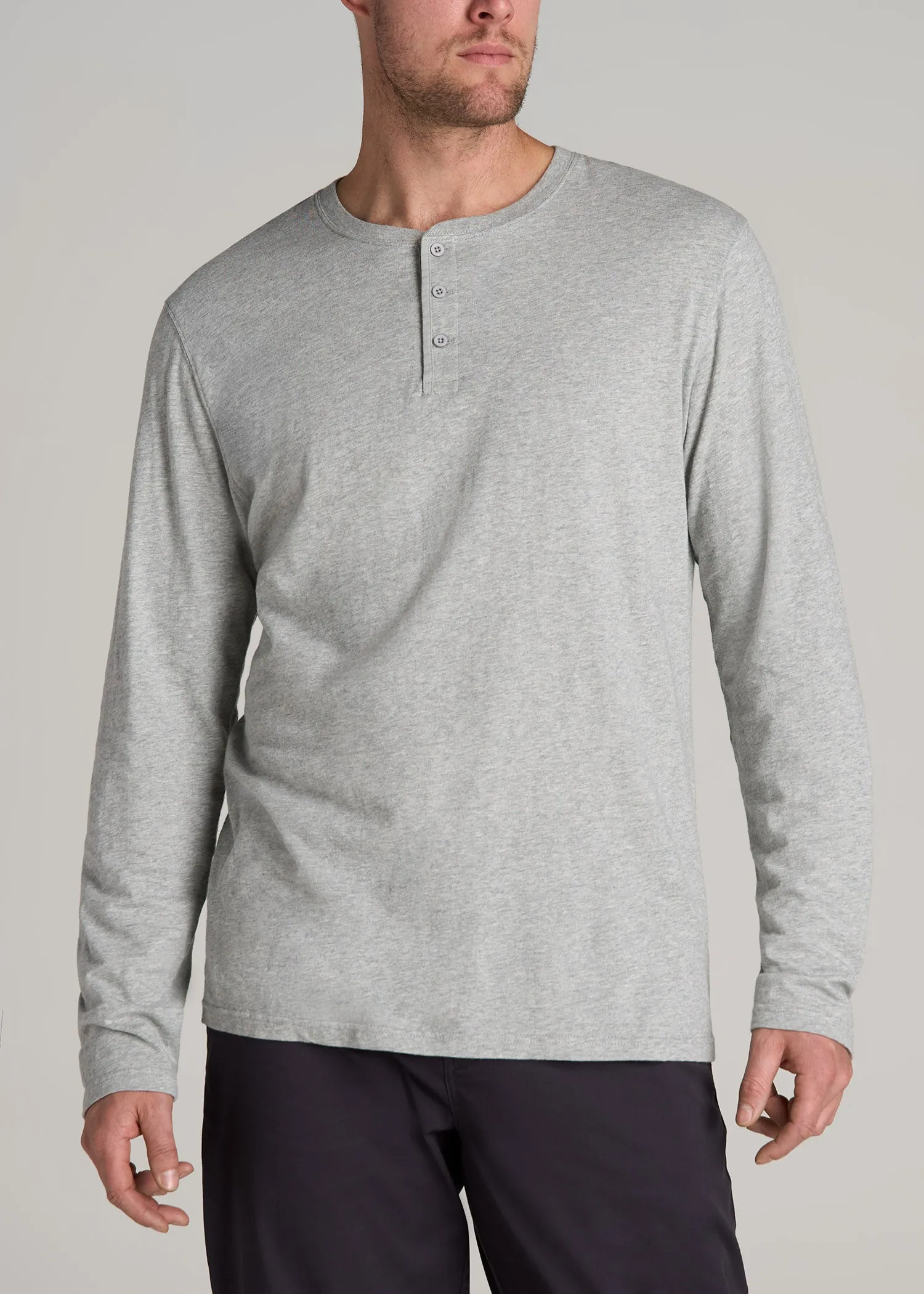 LJ&S Vintage Washed Slub Henley Shirt for Tall Men in Heathered Grey sold by American Tall
