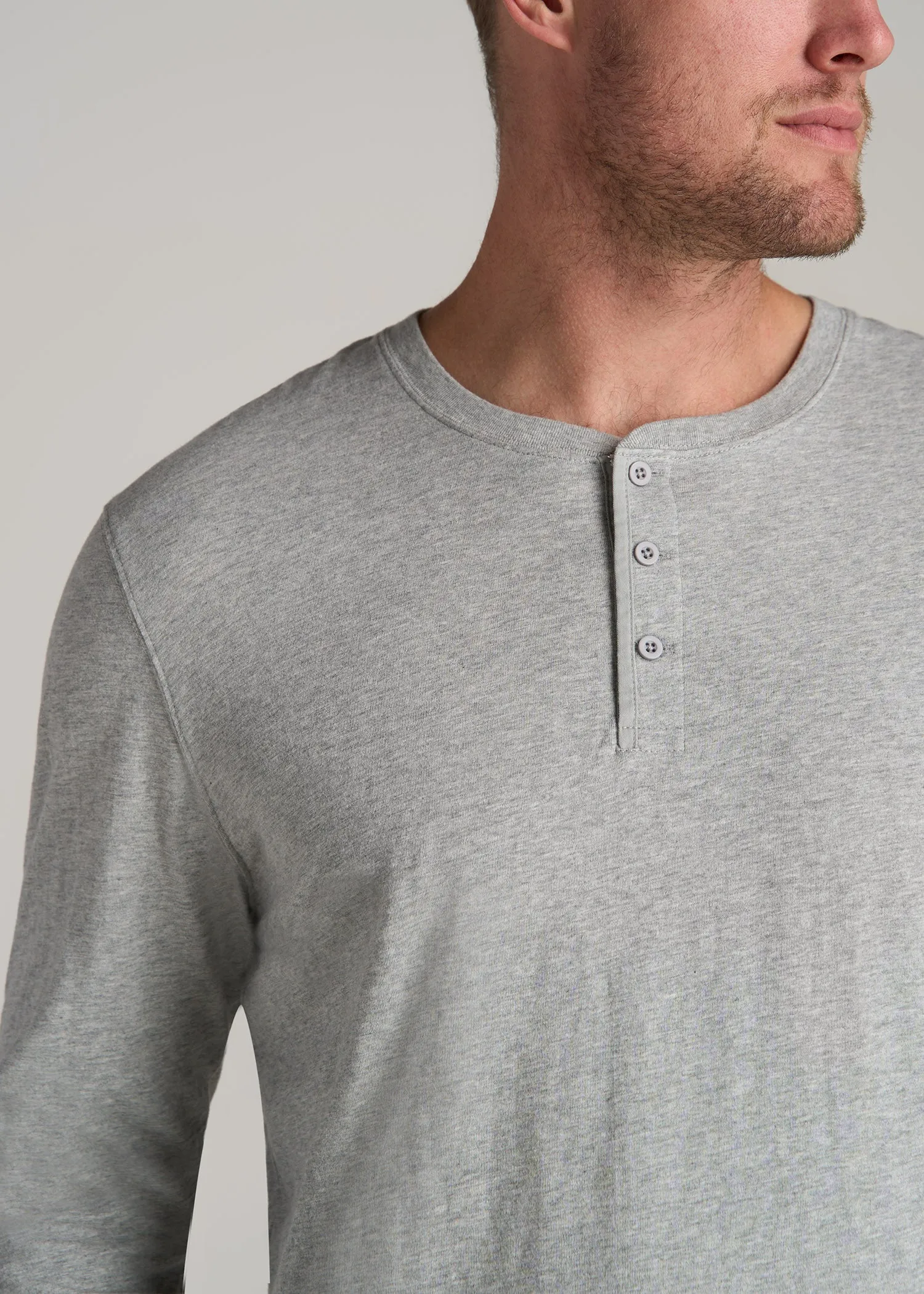 LJ&S Vintage Washed Slub Henley Shirt for Tall Men in Heathered Grey sold by American Tall product image thumbnail 2