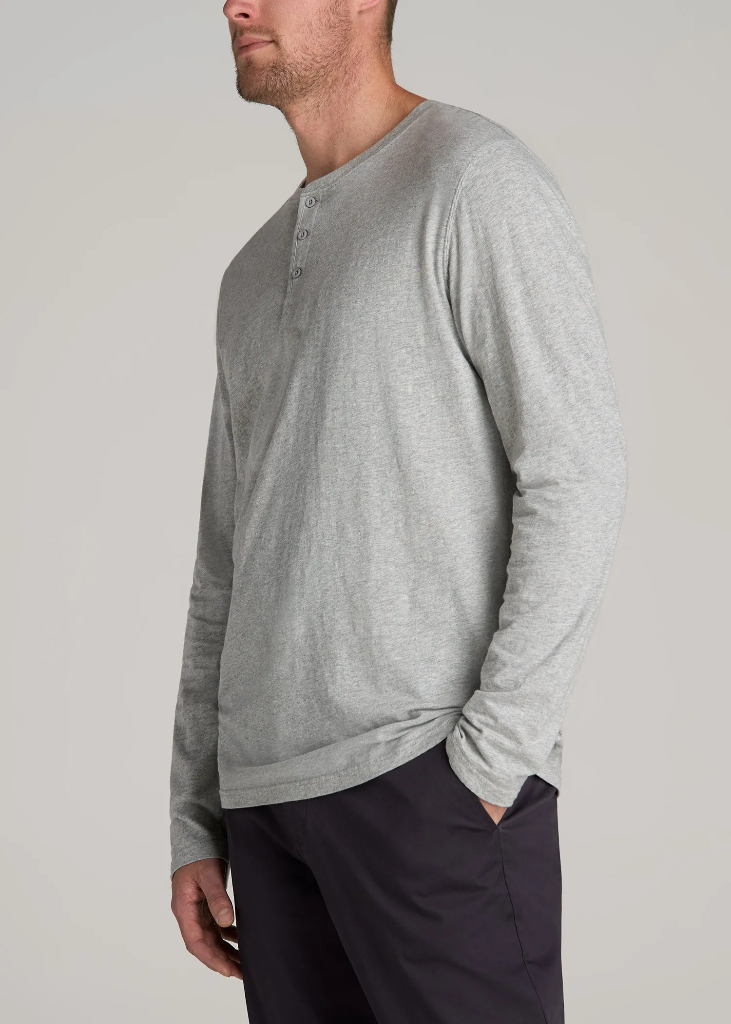 LJ&S Vintage Washed Slub Henley Shirt for Tall Men in Heathered Grey sold by American Tall product image thumbnail 3