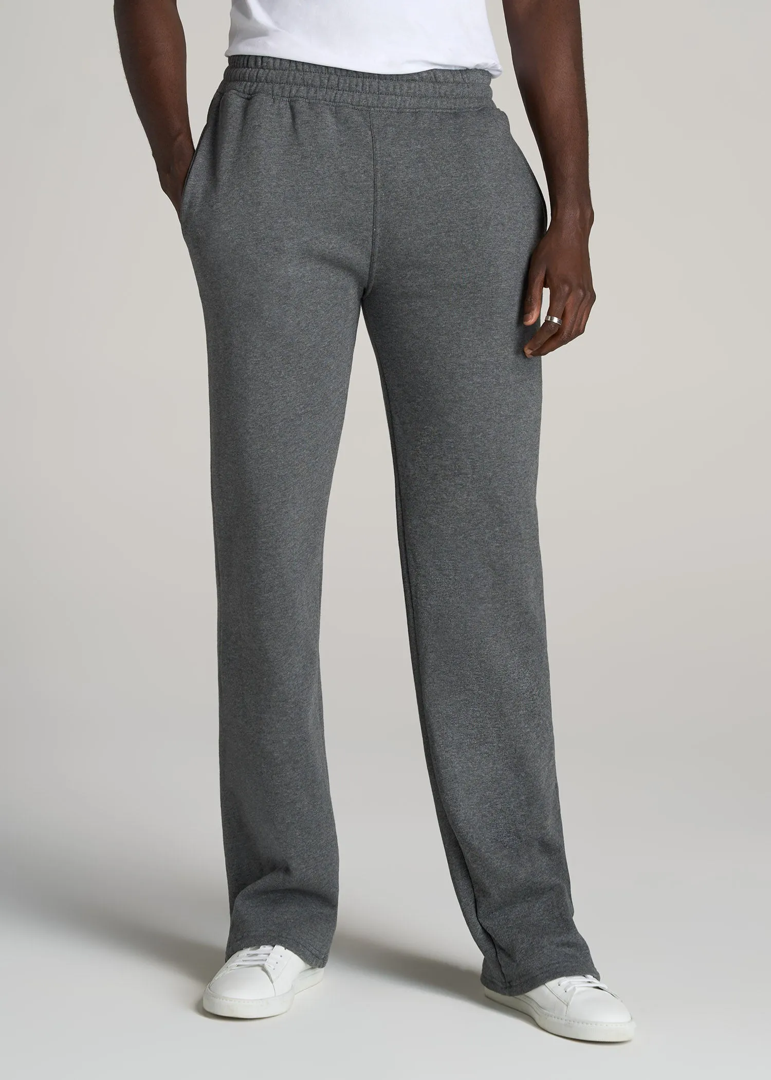 Wearever Fleece Open-Bottom Sweatpants for Tall Men in Charcoal Mix sold by American Tall