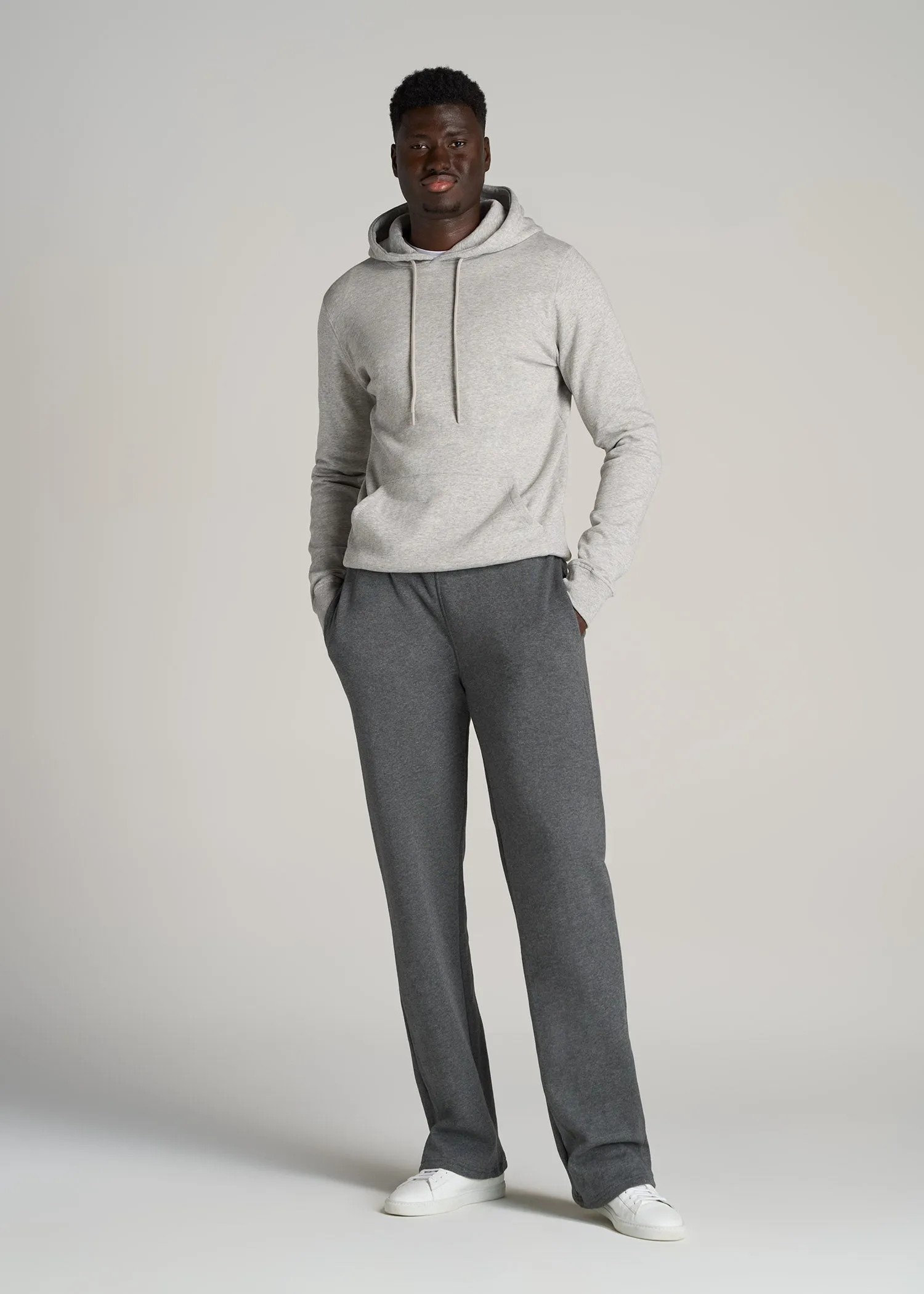 Wearever Fleece Open-Bottom Sweatpants for Tall Men in Charcoal Mix sold by American Tall product image thumbnail 4