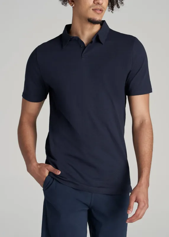 Slub Self Collar Polo Shirt for Tall Men in Navy sold by American Tall