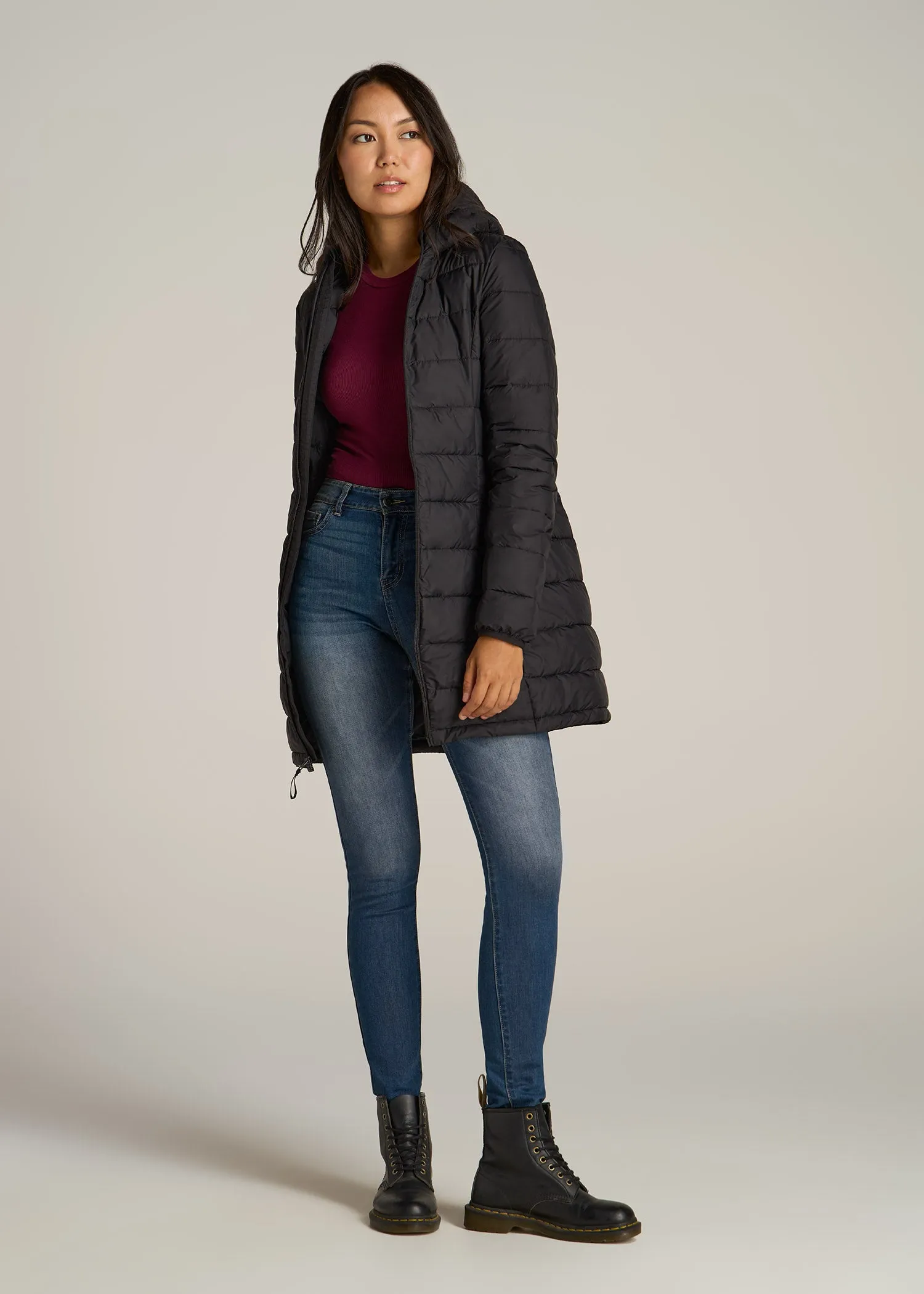 Packable Puffer Jacket for Tall Women in Black sold by American Tall product image thumbnail 4