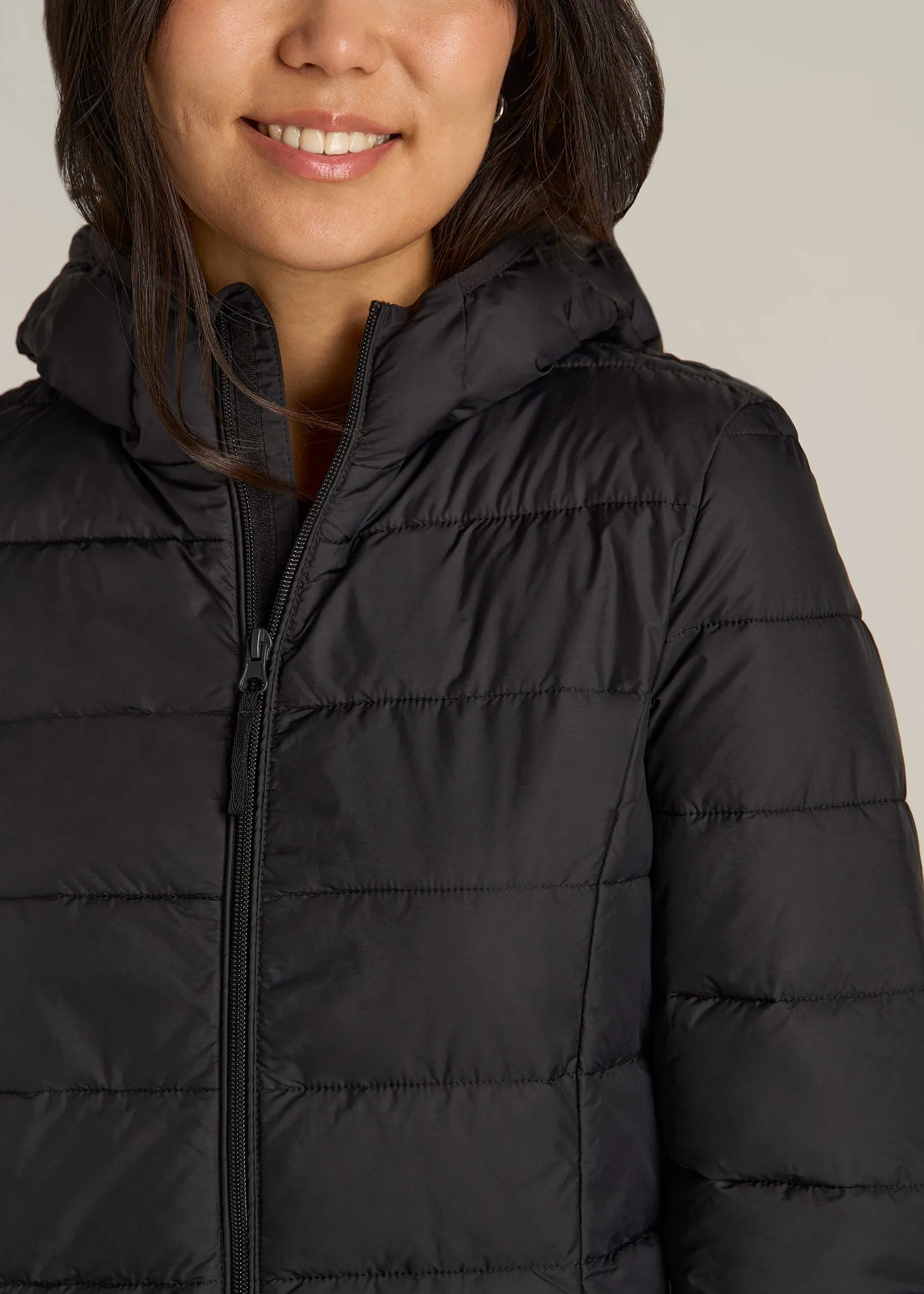 Packable Puffer Jacket for Tall Women in Black sold by American Tall product image thumbnail 2