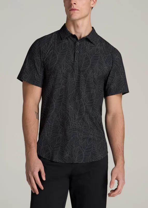 Coastal Perforated Tall Men's Polo Shirt in Black Tropical sold by American Tall