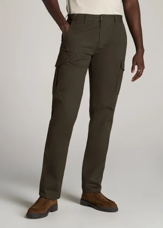 Stretch Twill SLIM-FIT Cargo Pants for Tall Men in Camo Green sold by American Tall