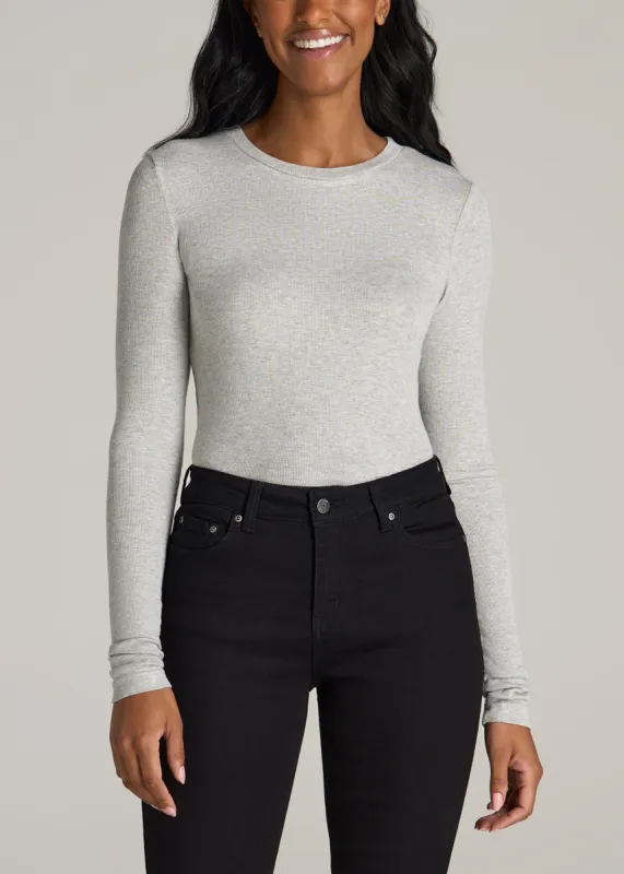 FITTED Ribbed Long Sleeve Tee for Tall Women in Grey Mix sold by American Tall