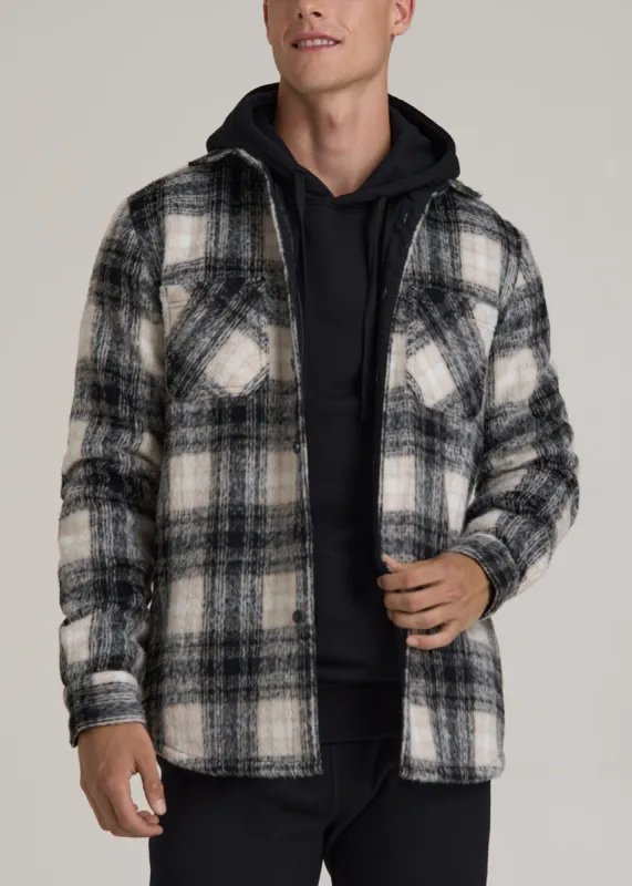 Brushed Flannel Overshirt for Tall Men in Ecru and Black Plaid sold by American Tall