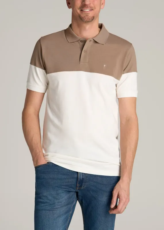 Classic Color-Block Tall Men's Polo Shirt in Dark Sand and Ecru sold by American Tall