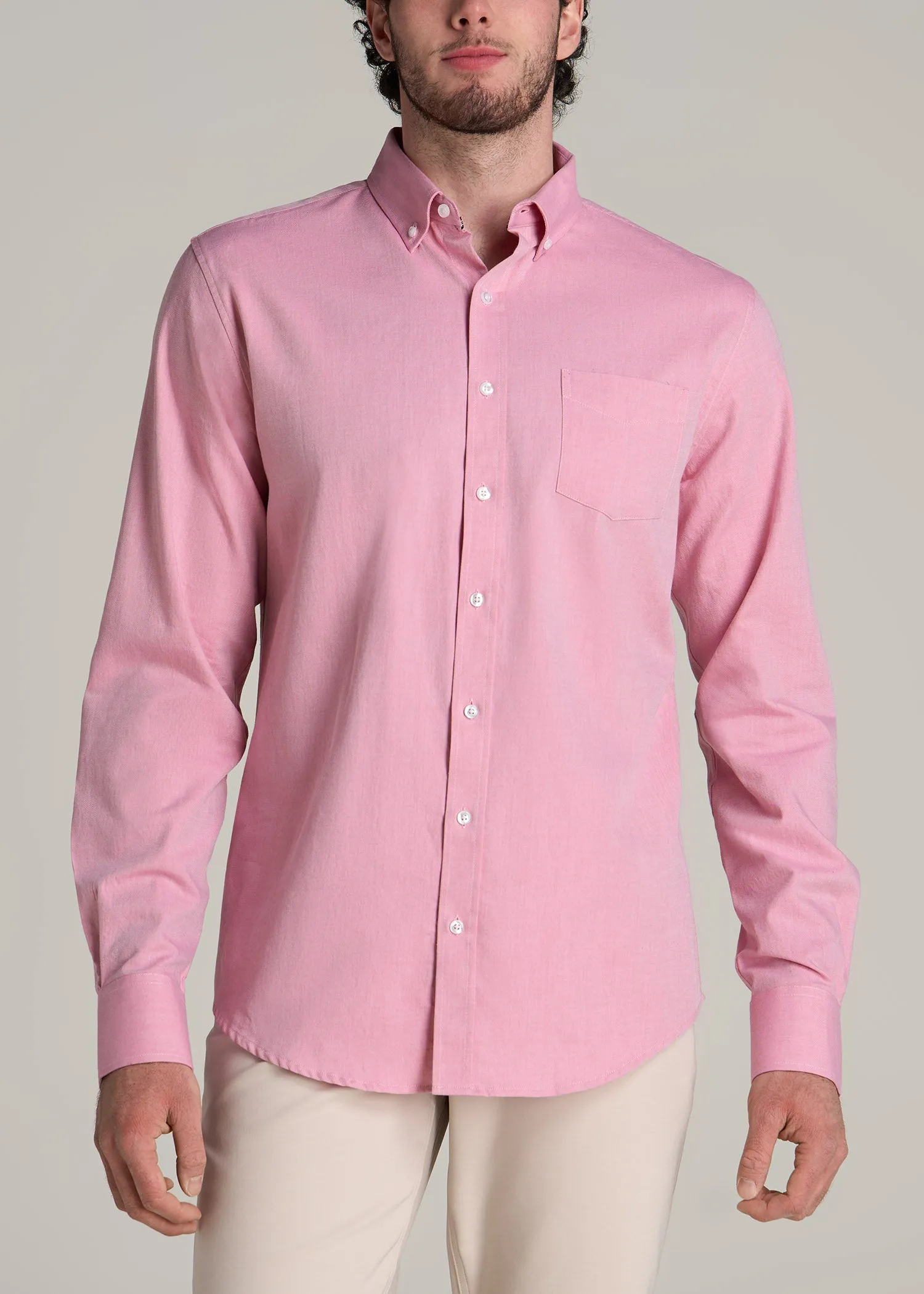 Soft-Wash Button-Up Shirt for Tall Men in Soft Rose sold by American Tall