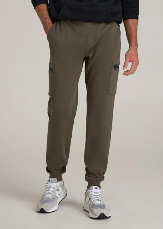 Utility Fleece Cargo Joggers for Tall Men in Camo Green sold by American Tall