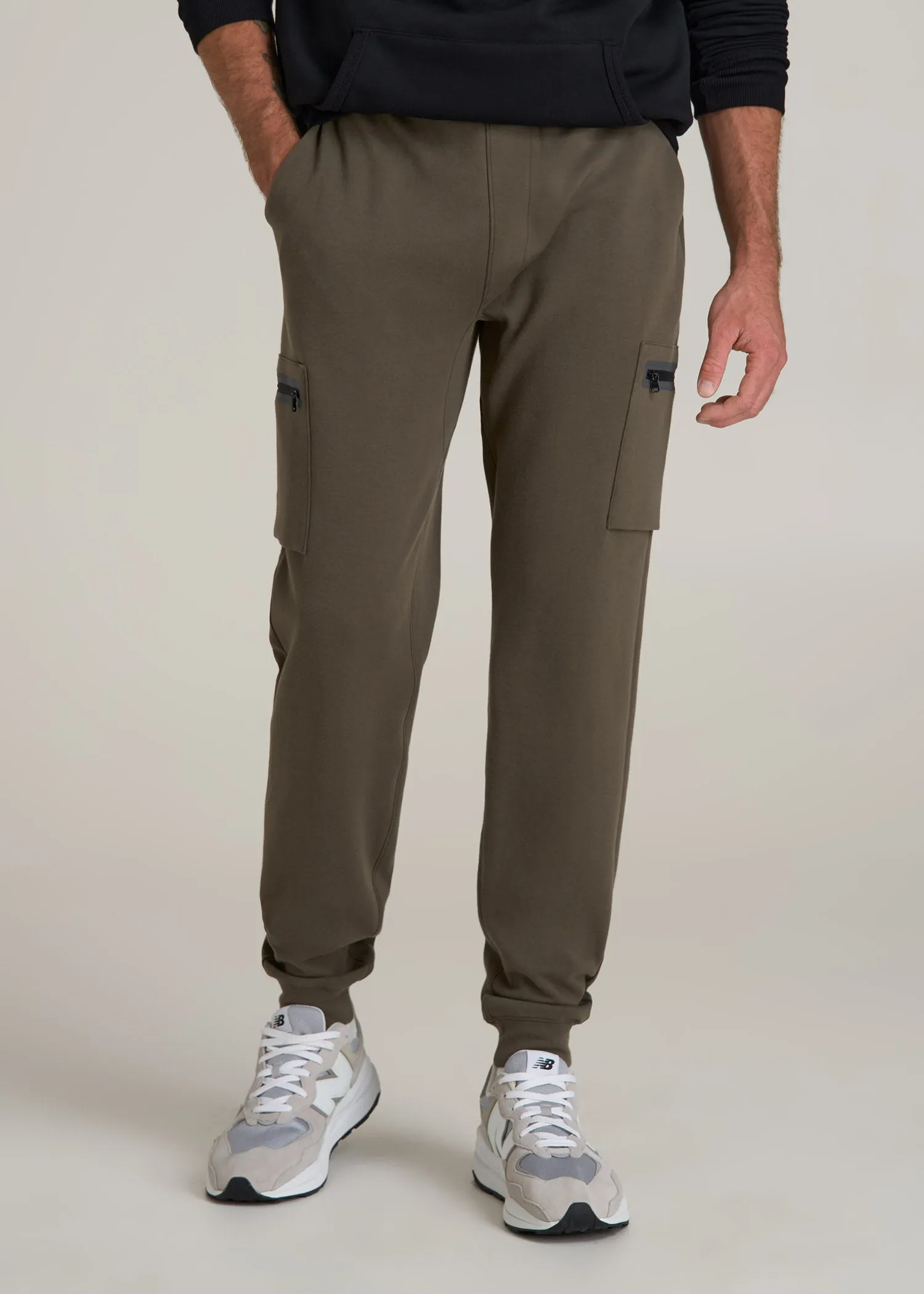Utility Fleece Cargo Joggers for Tall Men in Camo Green sold by American Tall